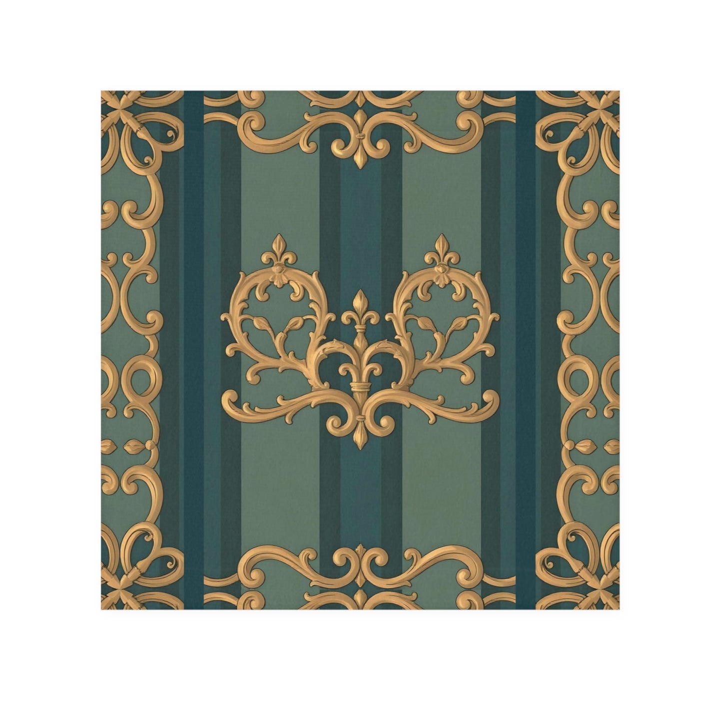 Elegant Floral Face Towel for Home Spa and Everyday Use - Smoky Blue & Teal Striped Baroque
