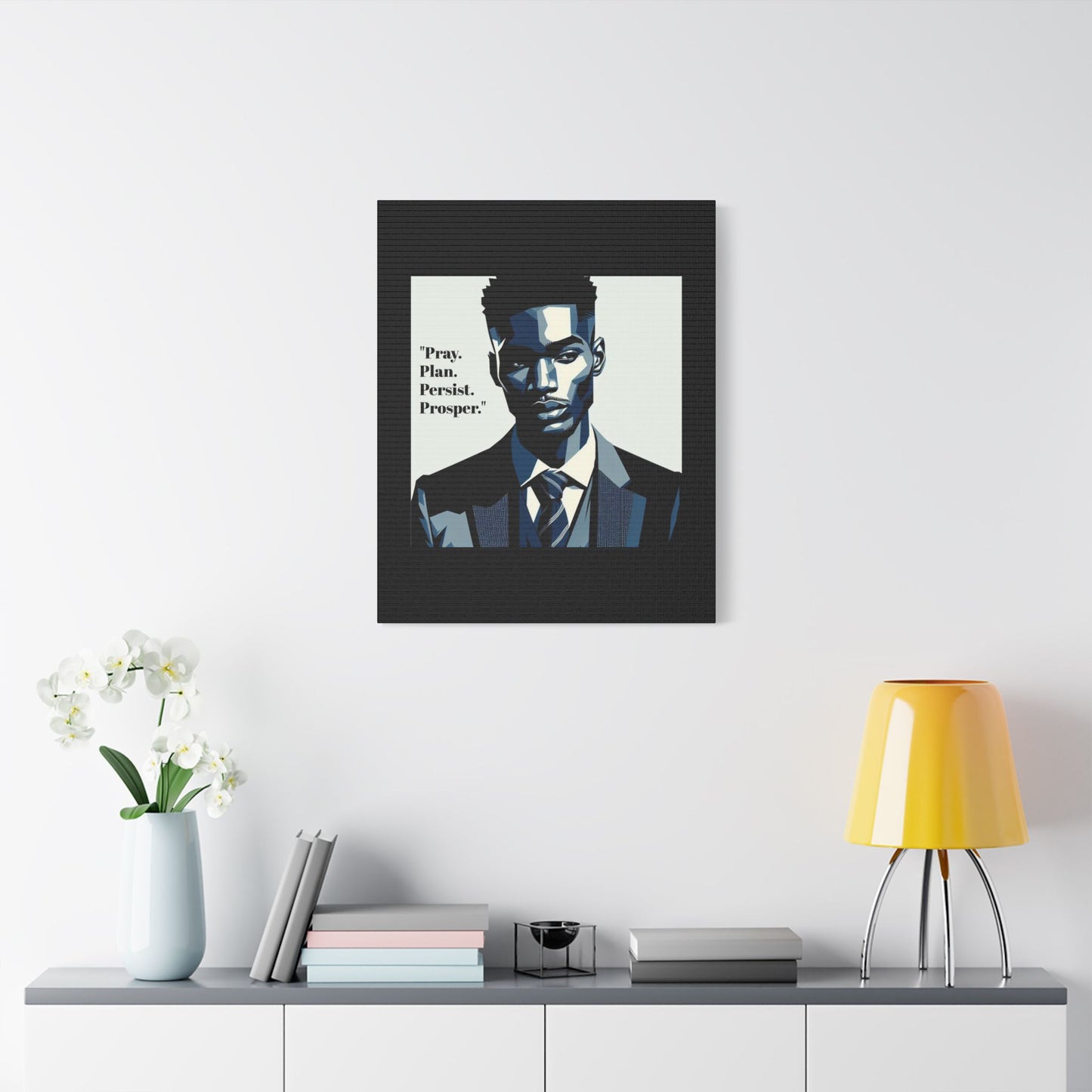 Afro Art Print Canvas, Wall Decor, Satin Stretched Canvas, African American Art, Office Decor, Home Decor - "Pray. Plan. Persist. Prosper."