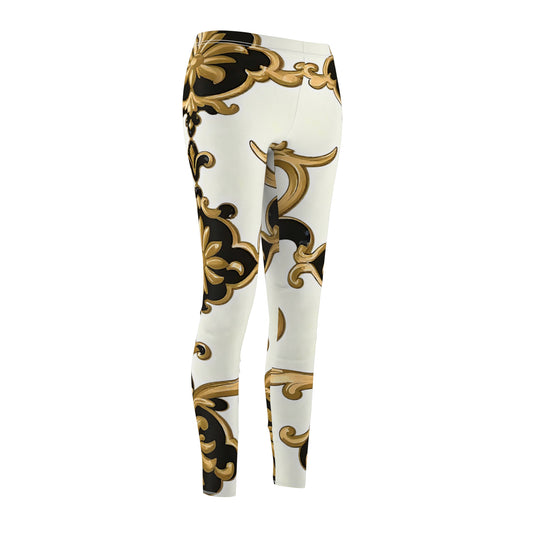 Chic Women's Leggings with Elegant Gold Pattern, Stylish Athleisure, Perfect for Lounge, Exercise, Gifts, Everyday Wear - Black & Gold Rococo