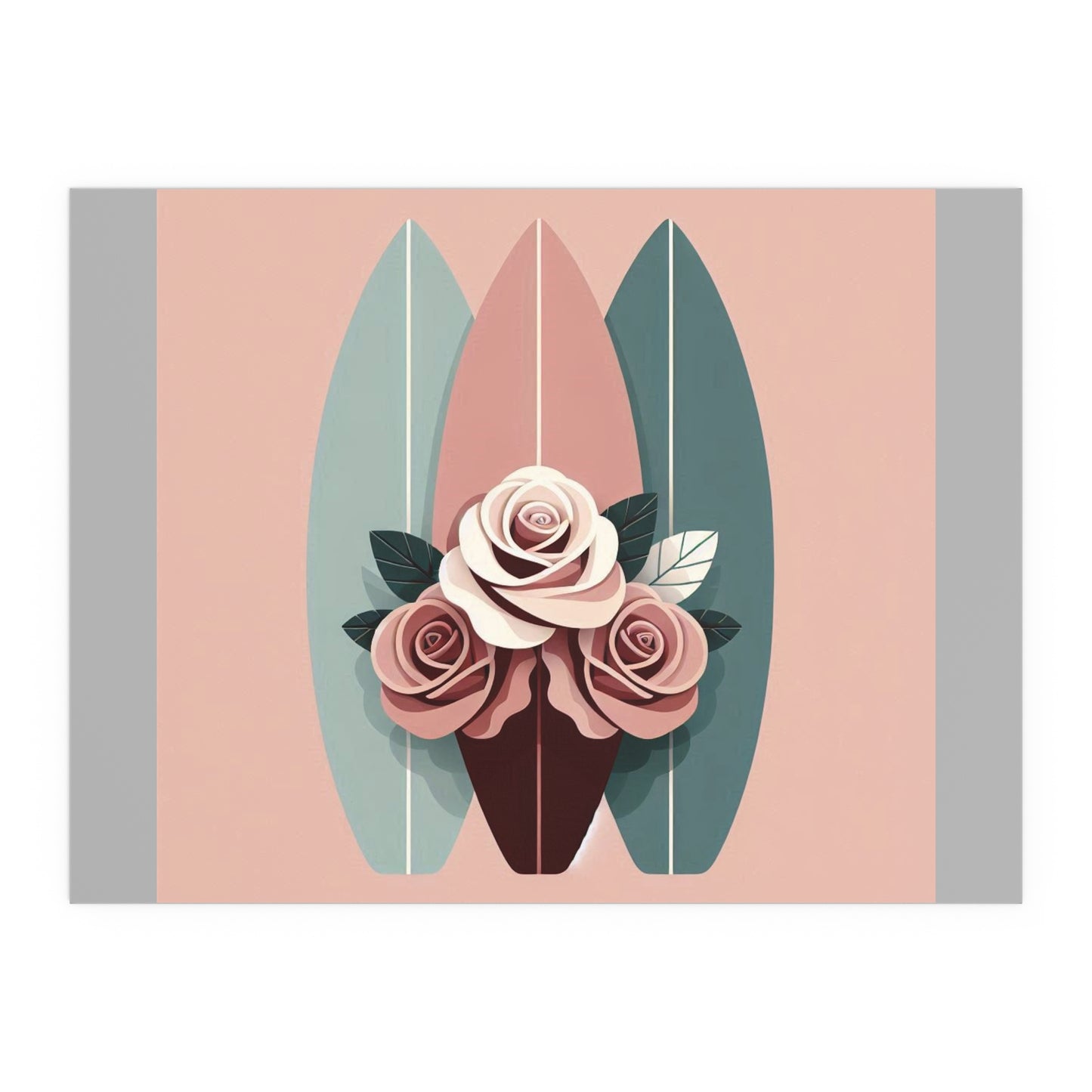 Elegant Floral Silk Poster - Indoor/Outdoor Wall Art for Home Decor - Burgundy, Matte Mauve & Teal Surfboard & Roses