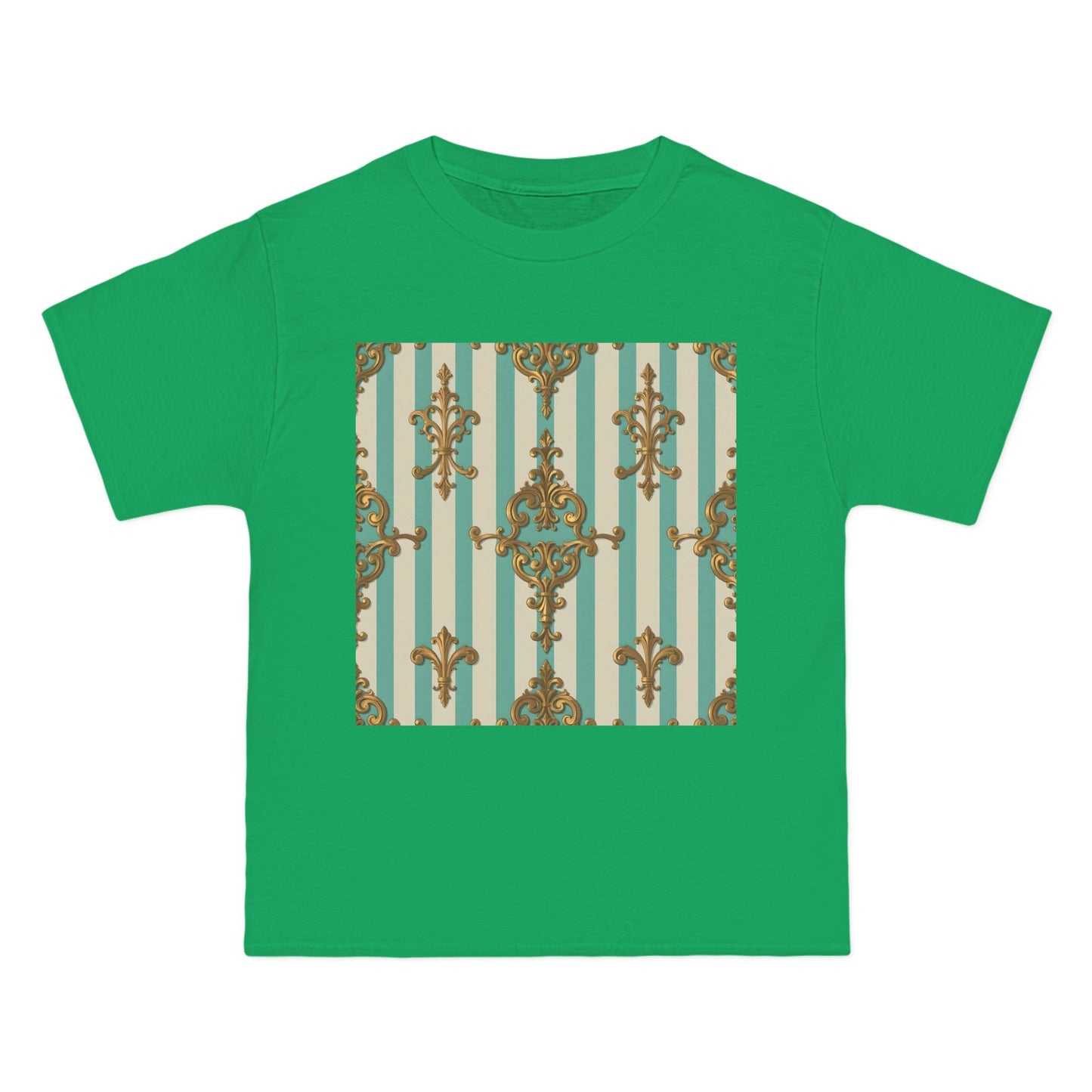 Elegant Patterned Short-Sleeve T-Shirt, Fashion Tee, Casual Wear, Gift for Her, Summer Style, Unique Design - Matte Green Striped Rococo