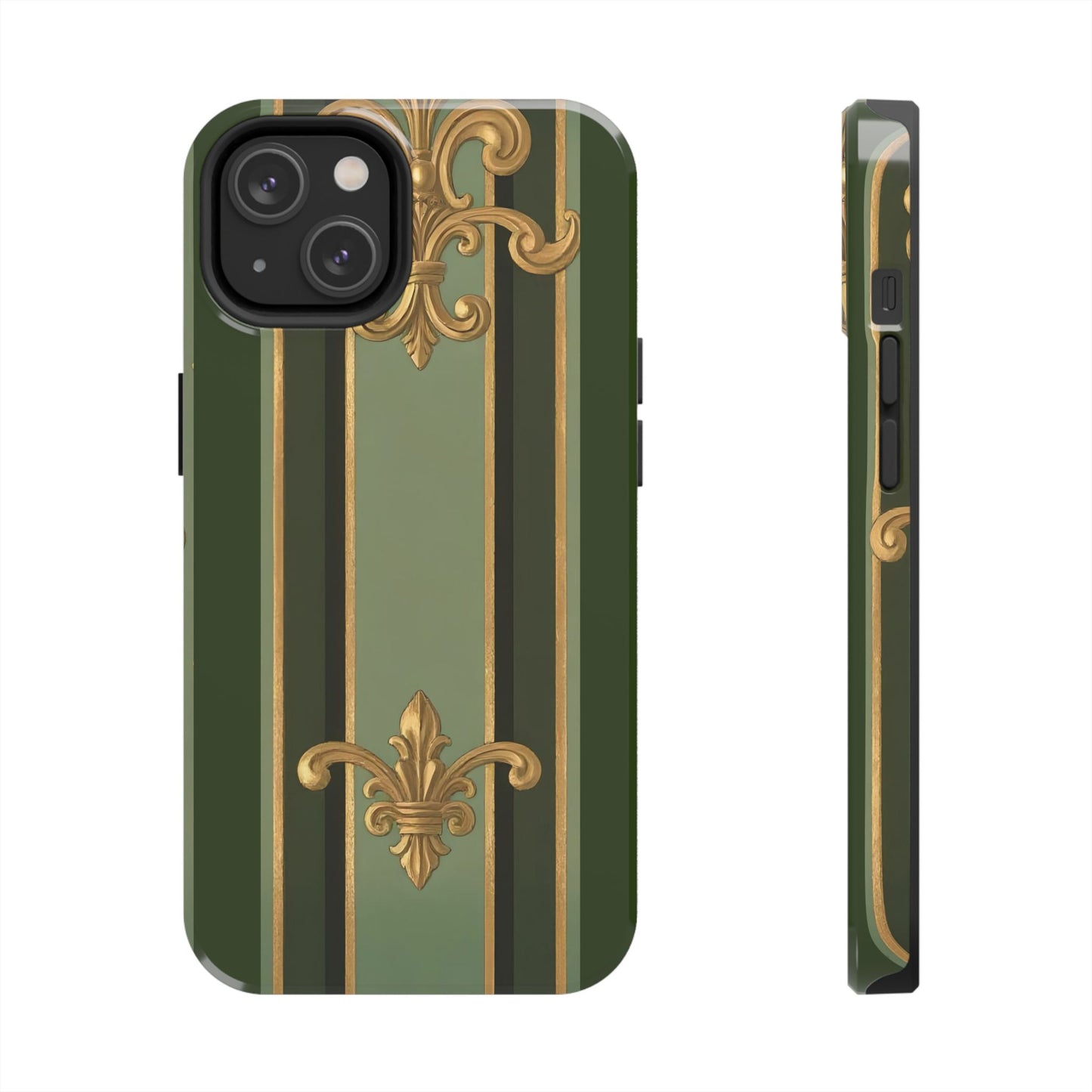 Elegant Tough Phone Cases - Baroque Design, Durable Cell Phone Covers, Unique Gifts for Her, Holiday Gifts - Green Striped Gold Baroque
