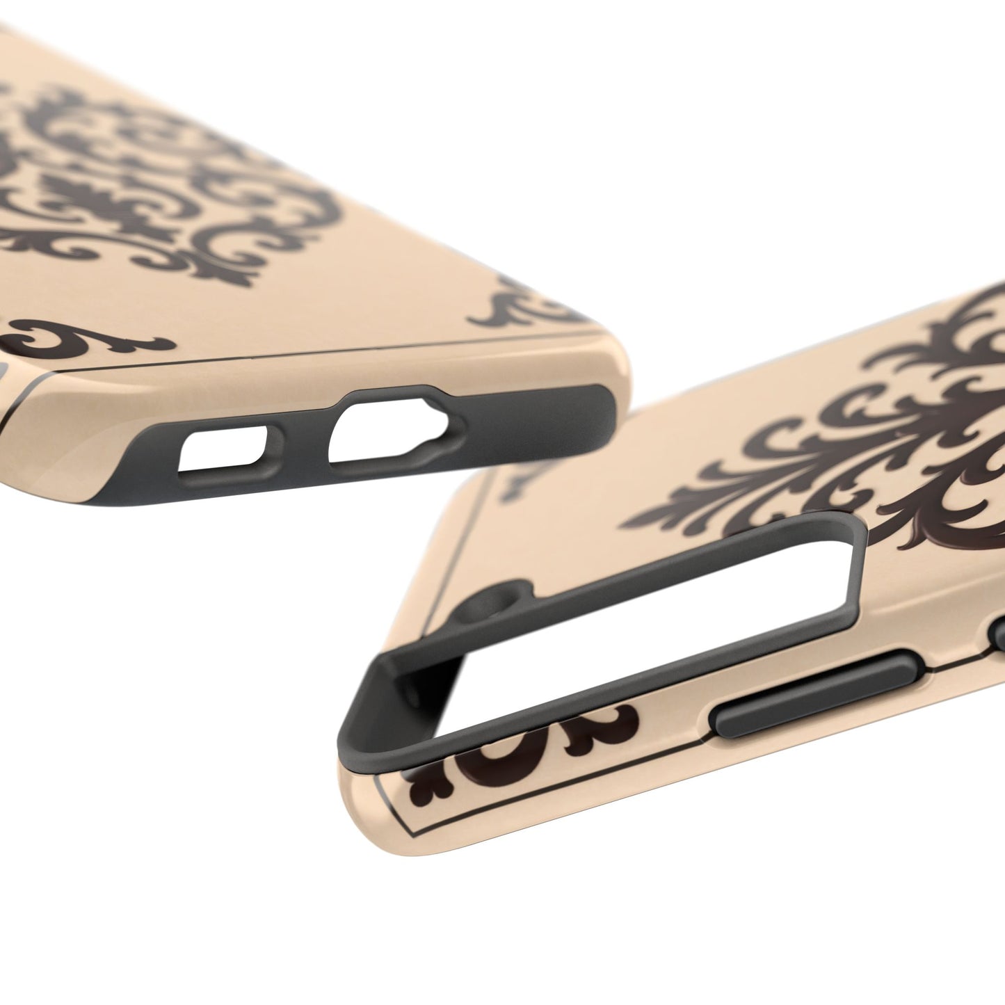 Almond-Beige & Brown Baroque Tough Phone Case — Elegant Beige & Brown Protective Cover