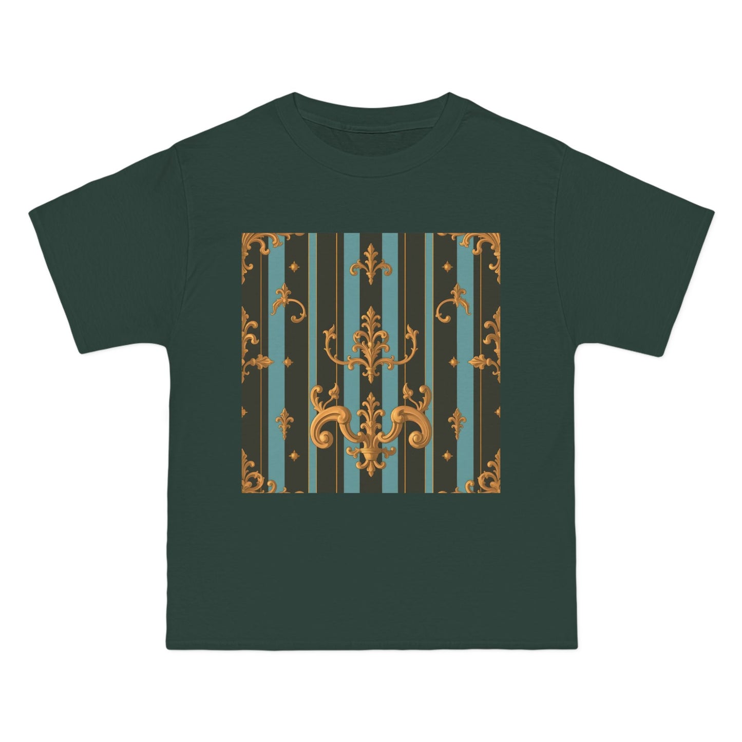 Elegant Vintage Pattern T-Shirt, Stylish Tee for Everyday Wear, Retro Design Shirt, Perfect Gift for Art Lovers - Black & Turquoise Striped Baroque