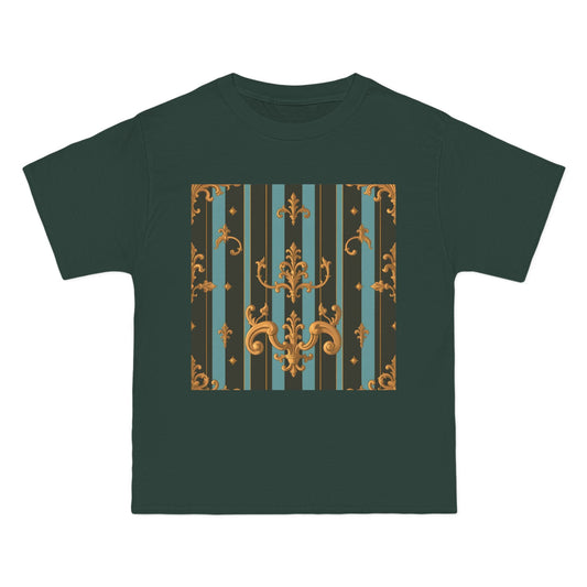 Elegant Vintage Pattern T-Shirt, Stylish Tee for Everyday Wear, Retro Design Shirt, Perfect Gift for Art Lovers - Black & Turquoise Striped Baroque