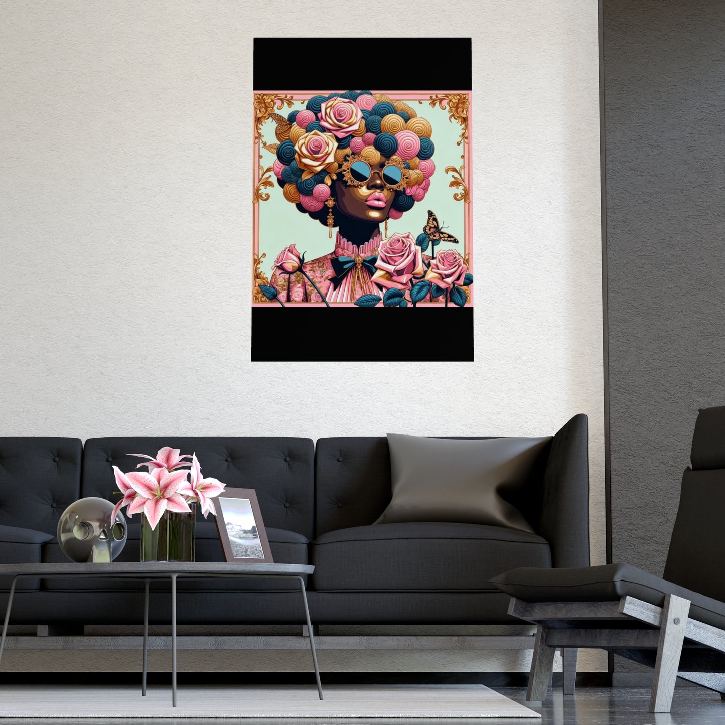 Vibrant Matte Art Posters, Wall Decor for Home, Boho Wall Art, Afrocentric Decor, Unique Gifts for Her - Lady In Pink Baroque