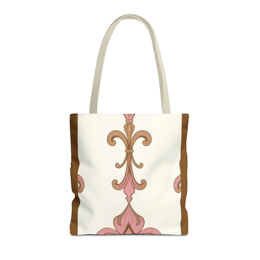 Elegant Floral Tote Bag - Perfect for Everyday Use, Shopping, Gifts, Summer Outings, and Special Occasions - Brown Striped Pink Arabesque