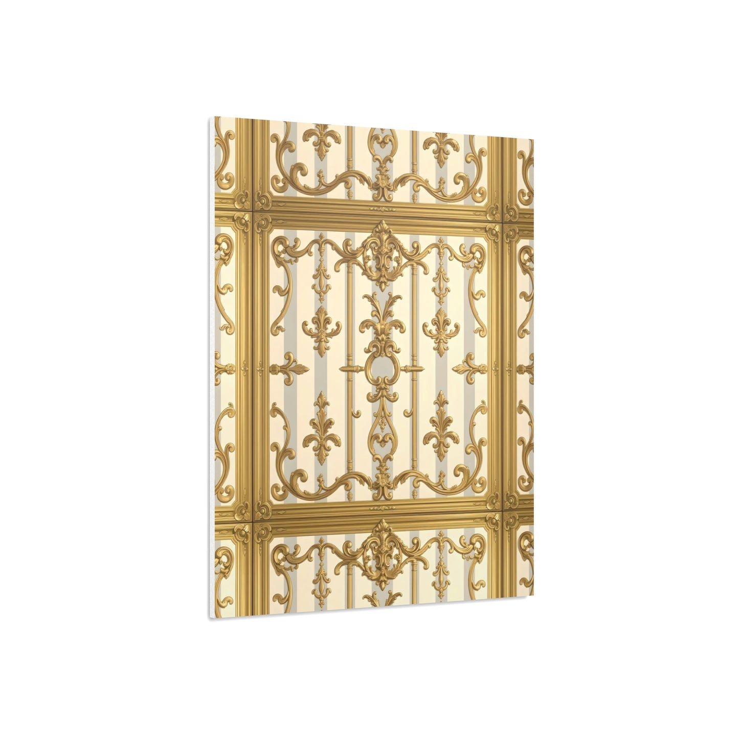 Elegant Ornate Foam Board Art - Luxury Wall Décor, Home Decoration, Versatile Display Board - Matte Gray & Cream Striped Gold Baroque
