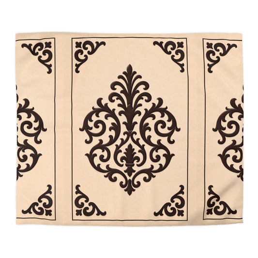 Almond-Beige & Brown Baroque Microfiber Duvet Cover — Classic Beige & Brown Decorative Bedding