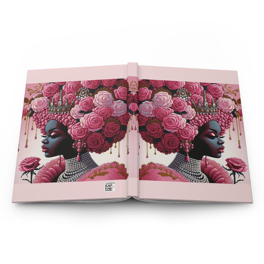 Elegant Floral Hardcover Journal - Stylish Writing Notebook - Pink Lady With Roses Design