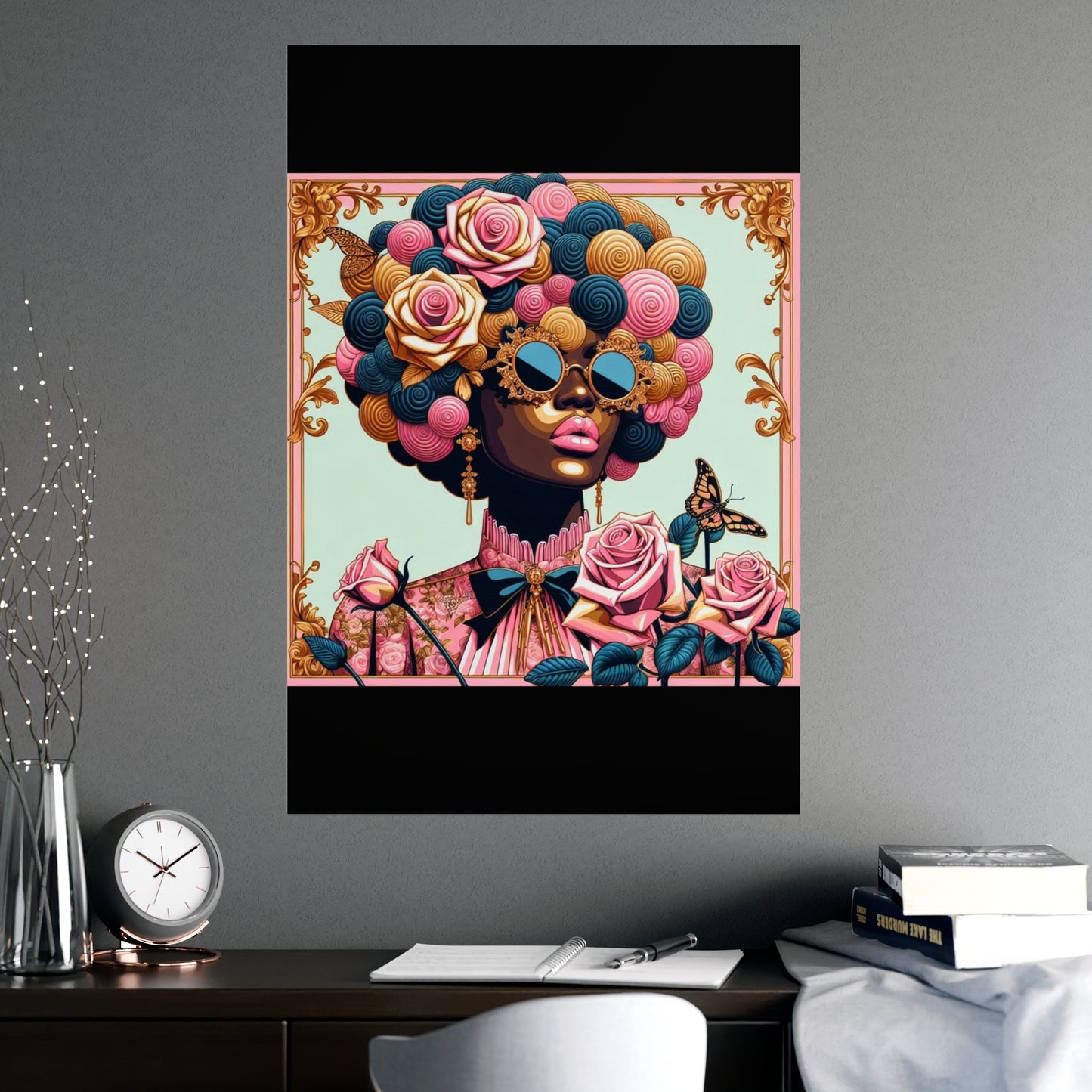 Vibrant Matte Art Posters, Wall Decor for Home, Boho Wall Art, Afrocentric Decor, Unique Gifts for Her - Lady In Pink Baroque