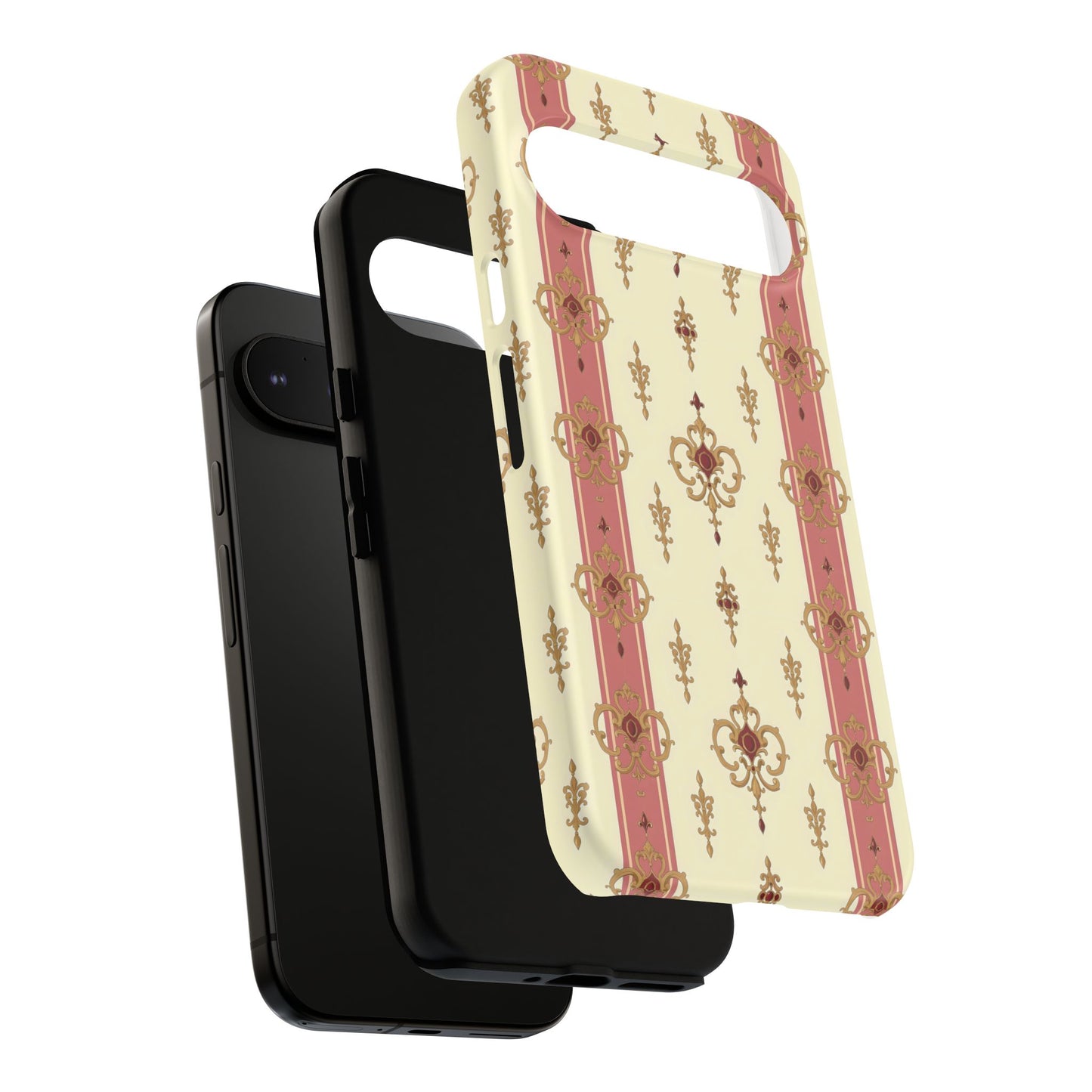 Elegant Floral Motif Phone Case - Tough Cases with Vintage Design - Mauve Striped Gold Damask