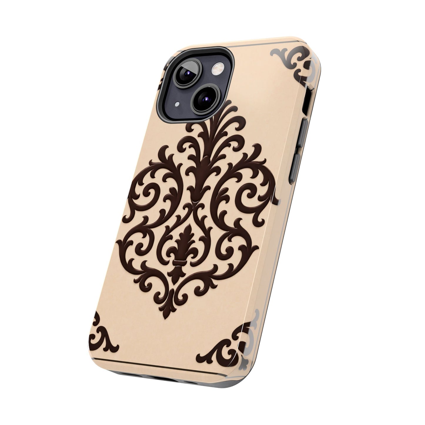 Almond-Beige & Brown Baroque Tough Phone Case — Elegant Beige & Brown Protective Cover