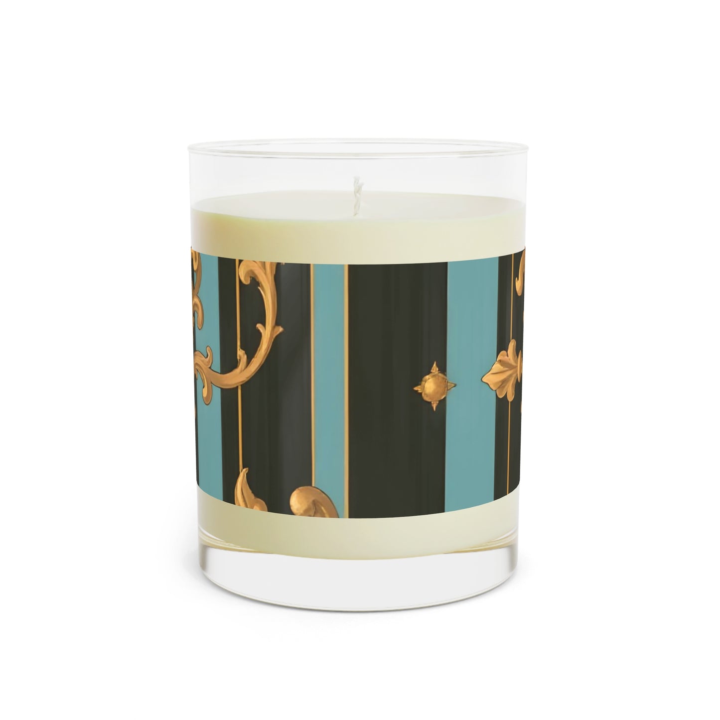 Elegant Scented Candle - Charming Home Décor, Aromatherapy Gift, Luxurious Home Fragrance - Black & Turquoise Striped Baroque