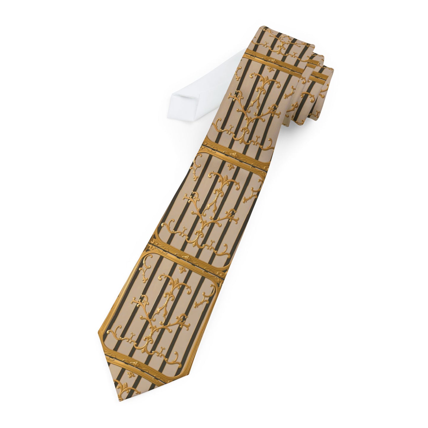 Necktie - Beige Striped Gold Rococo