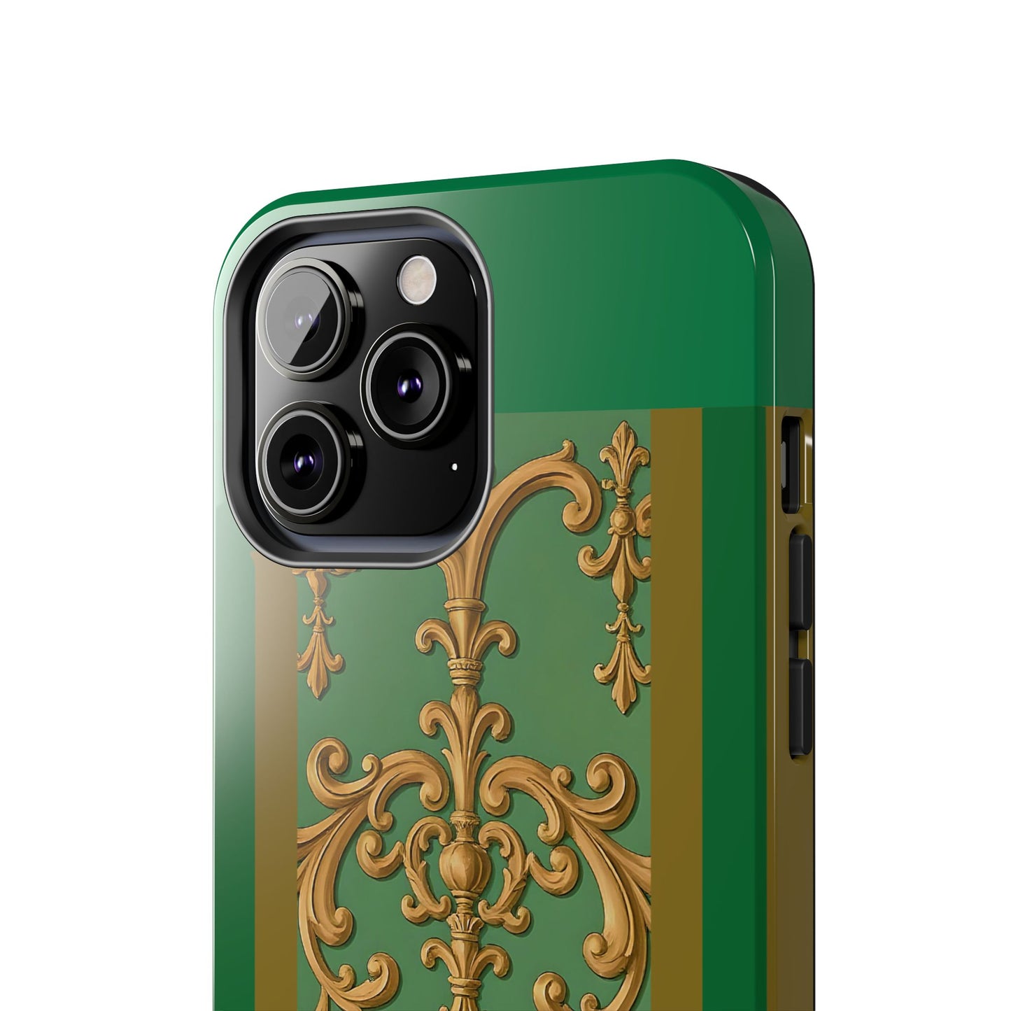 Elegant Floral Tough Phone Case, Durable Phone Cover, Gifts for Her, Stylish Protection, Chic Phone Accessory - Olive Green Striped Rococo