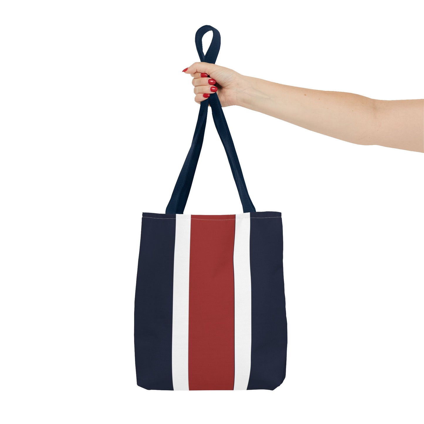 Lunar Midnight & Red-White Striped Tote Bag, Summer Beach Bag, Casual Shopping Tote, Patriotic Gift for Her, Travel Accessory