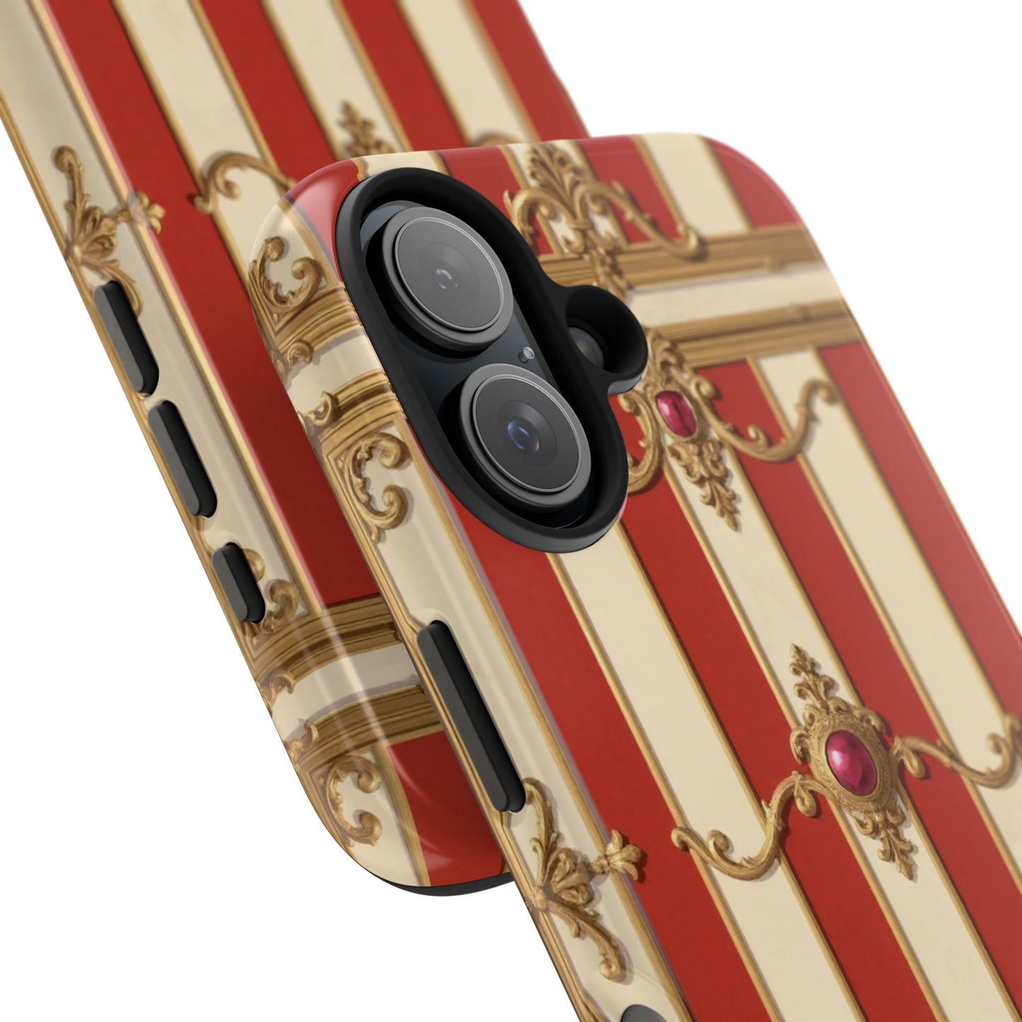 Elegant Alabaster & Dusk Orange Striped Baroque Tough Phone Case - Stylish Protection for Your Device