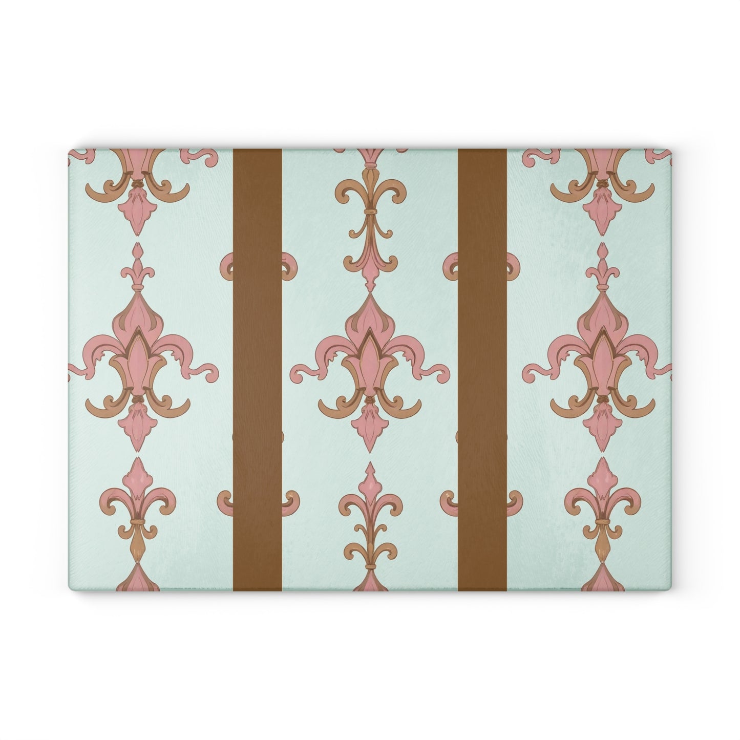 Elegant Floral Glass Cutting Board | Kitchen Decor, Wedding Gift, Home Cooking, Housewarming, Stylish Chopping Board - Brown Striped Pink Arabesque