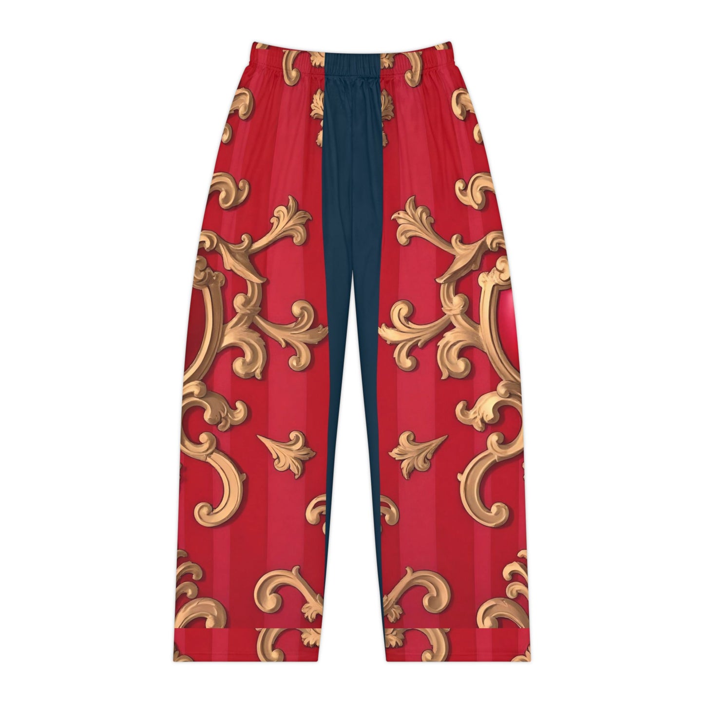 Luxurious Gold & Red Women's Pajama Pants, Elegant Sleepwear, Cozy Lounge Pants, Holiday Gift, Relaxation Wear - Blue &Red Striped Baroque