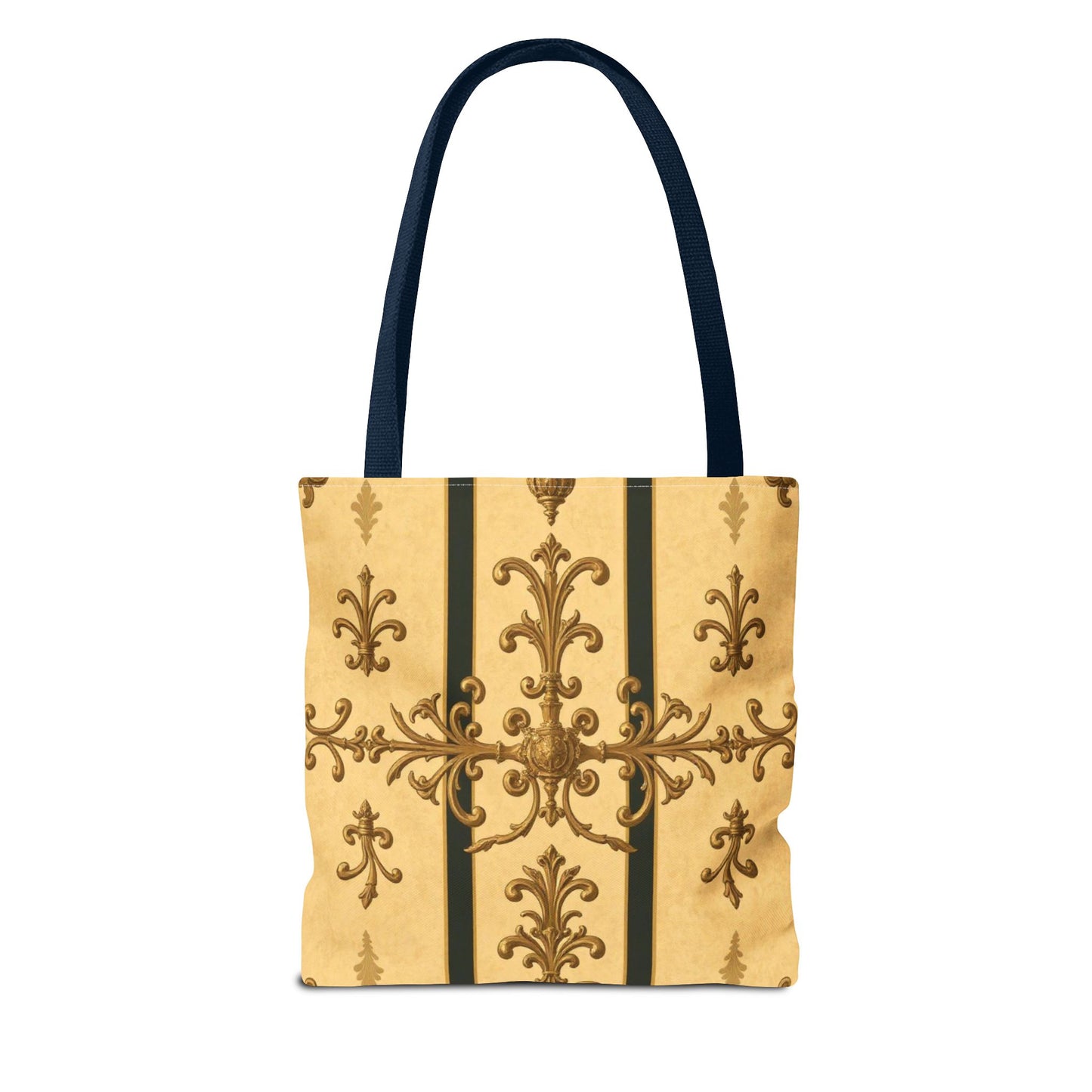 Elegant Baroque Pattern Tote Bag | Stylish Eco-friendly Shopping Bag, Beach Tote, Gift Bag, Daily Use - Matte Yellow Striped Antique Rococo