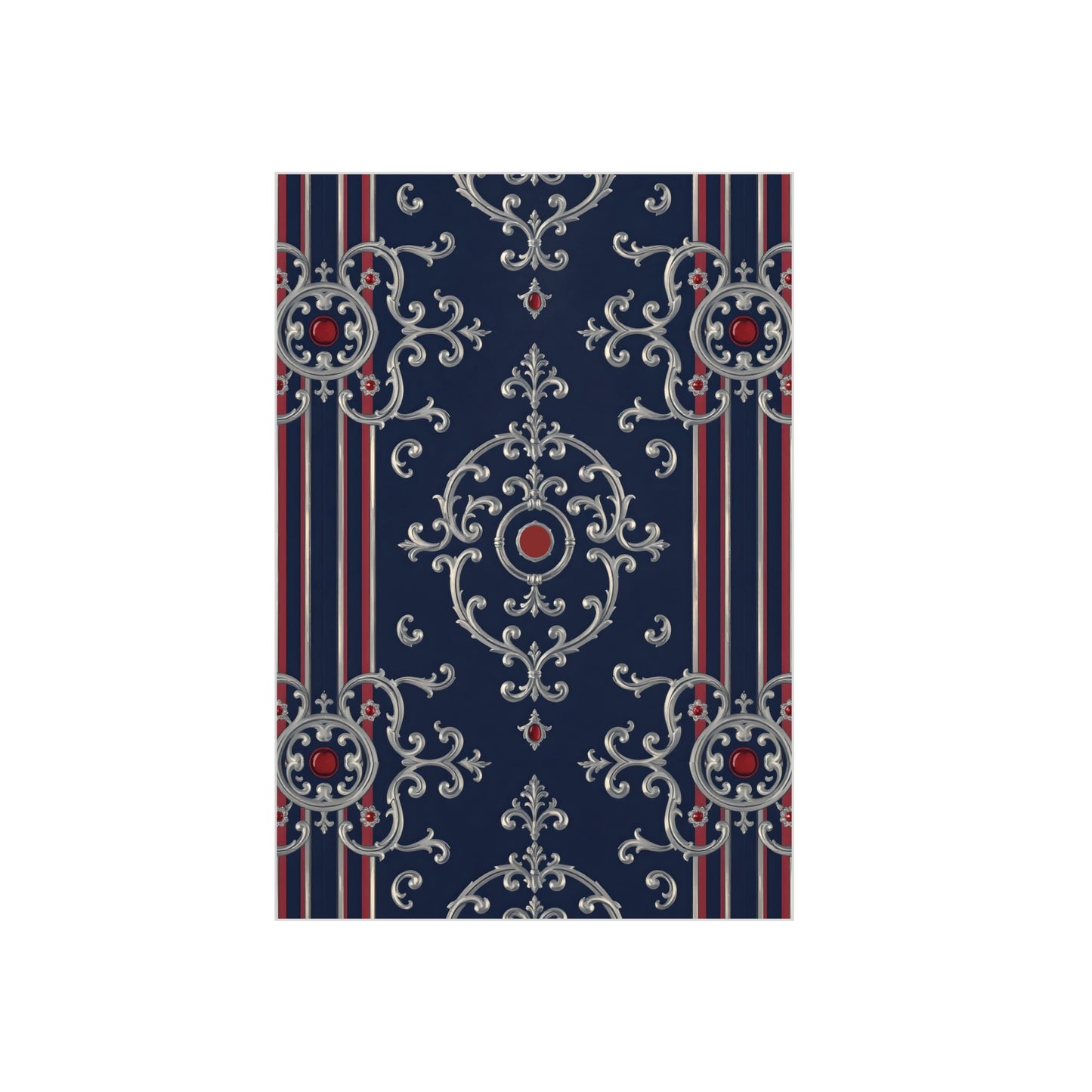 Elegant Foam Board Decor, Nautical Wall Art, Framed Print Alternative, Home Office Wall Accent, Gift for Him/Her - Blue & Red Striped Silver Baroque