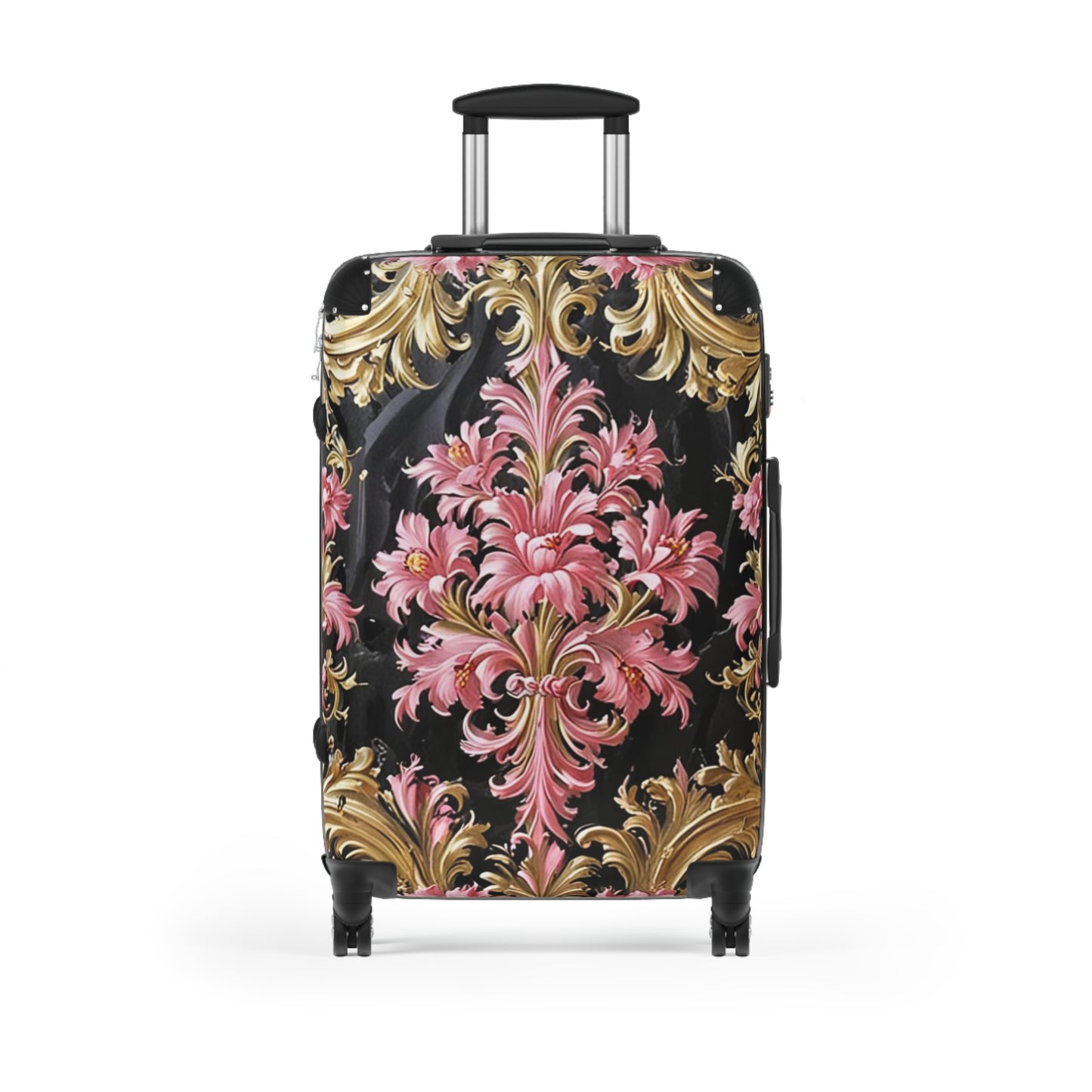 Elegant Floral Suitcase - Travel Luggage, Chic Carry-On, Stylish Baggage, Vintage-Inspired Design - Black & Pink Oil Painting Style Rococo