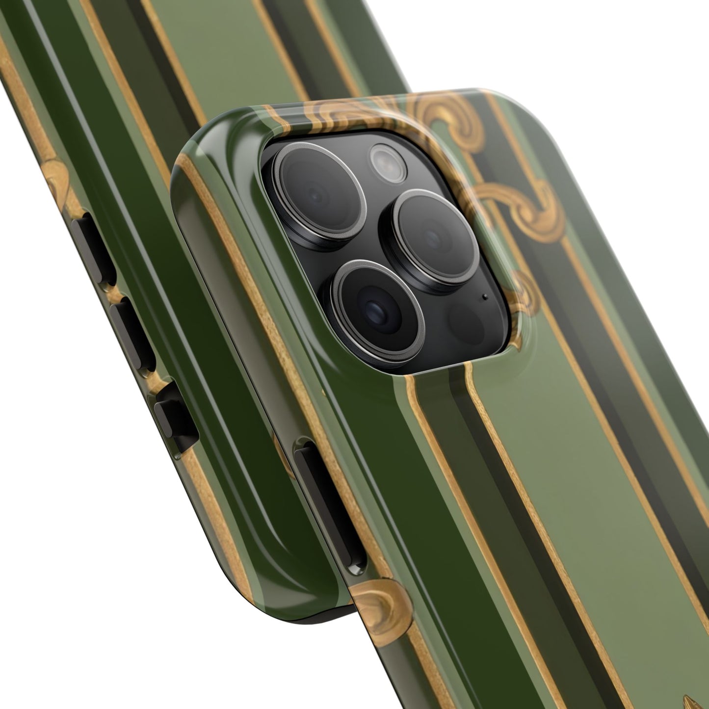 Elegant Tough Phone Cases - Baroque Design, Durable Cell Phone Covers, Unique Gifts for Her, Holiday Gifts - Green Striped Gold Baroque