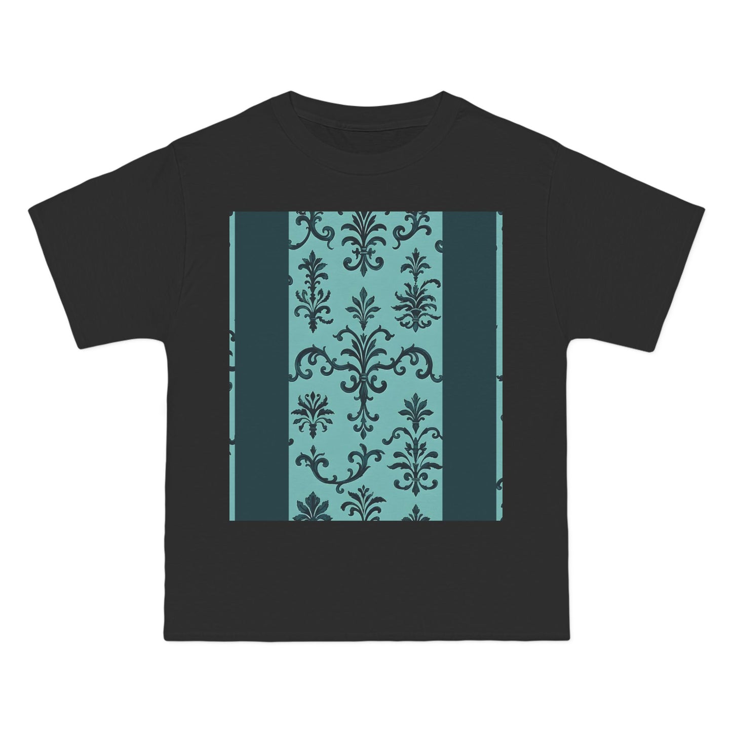 Elegant Floral T-Shirt - Vintage Design, Casual Wear, Gift for Her, Summer Fashion, Stylish Tee - Teal Striped Rococo