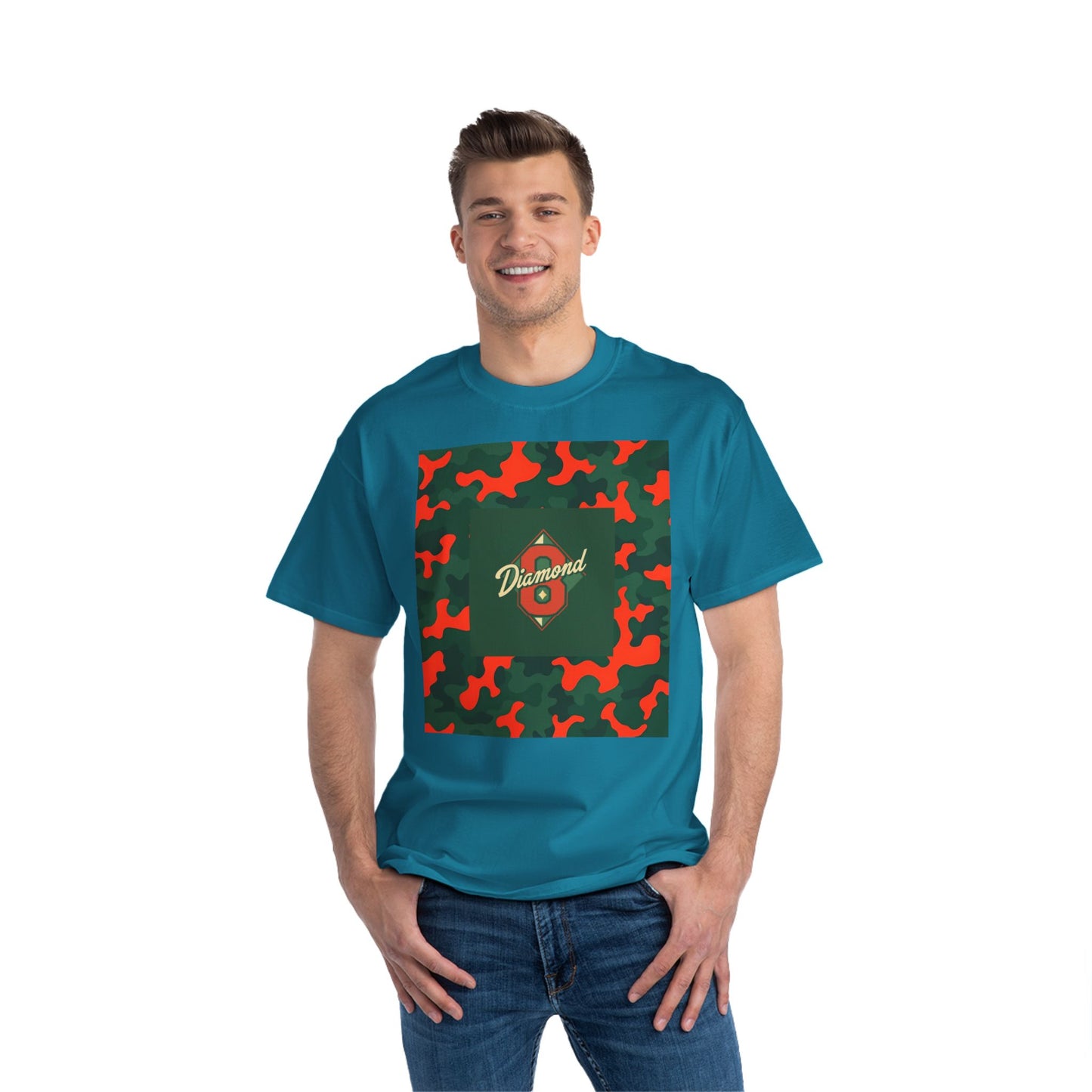 Camo Graphic Tee, Unisex, Trendy Streetwear, Stylish Summer Top, Perfect for Casual Outings - Green & Orange Camo Diamond 8