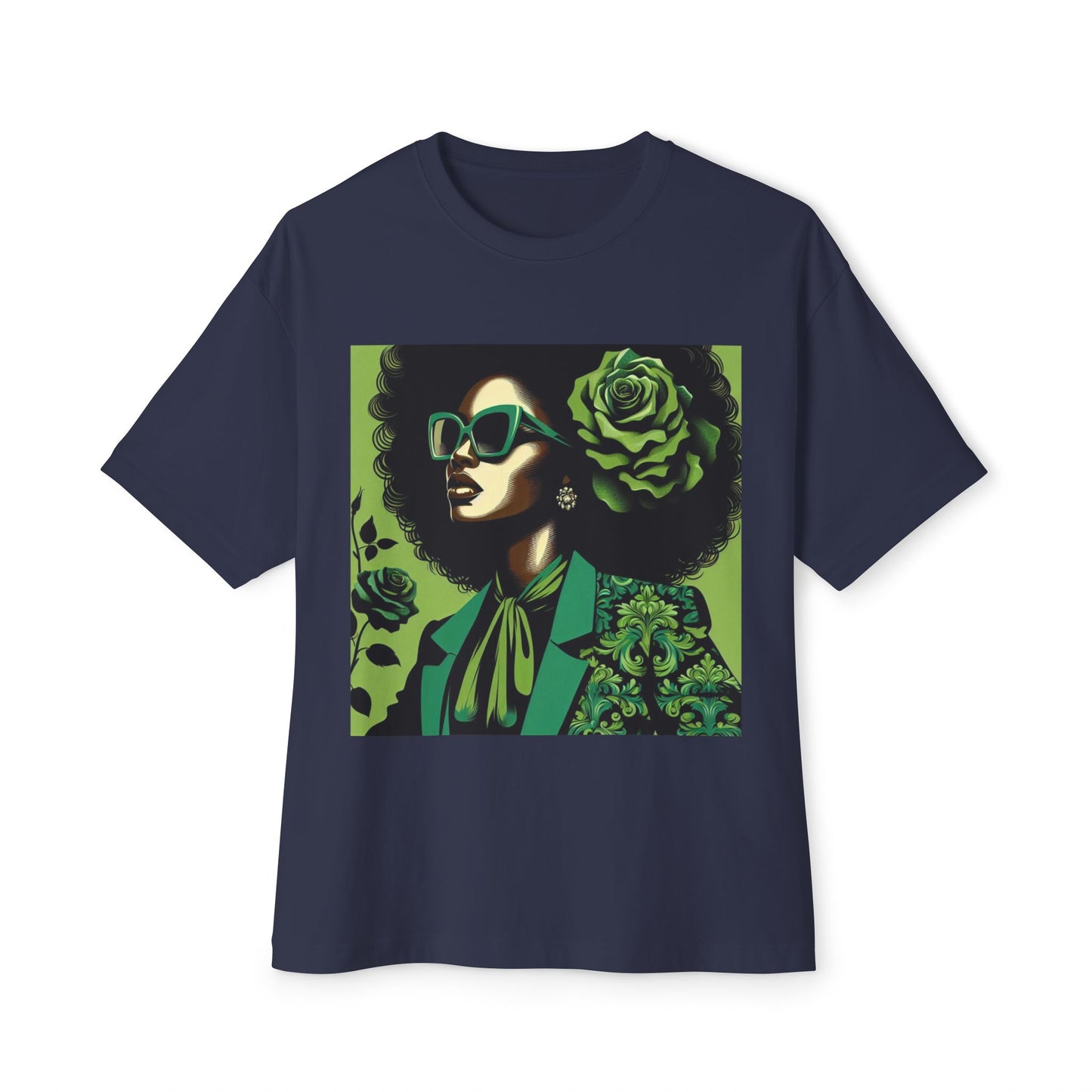 Chic Floral Statement Tee, Stylish Graphic Top, Fashion Gift, Oversized Fit, Trendy Apparel for Women - Lady in Green Damask