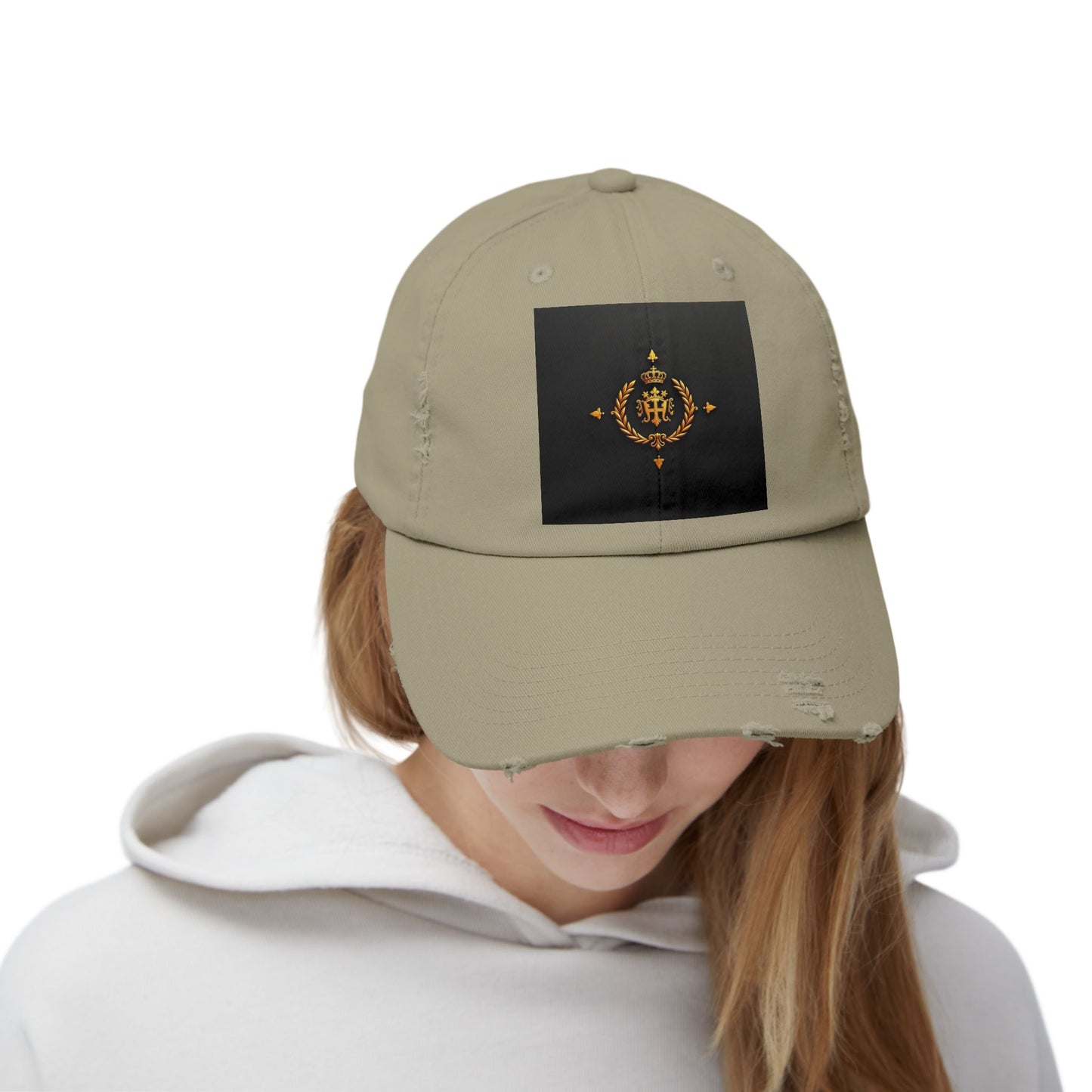 Stylish Distressed Cap with Unique Design | Casual Headwear, Everyday Accessory, Trendy Gift, Outdoor Lifestyle - Gold Crest