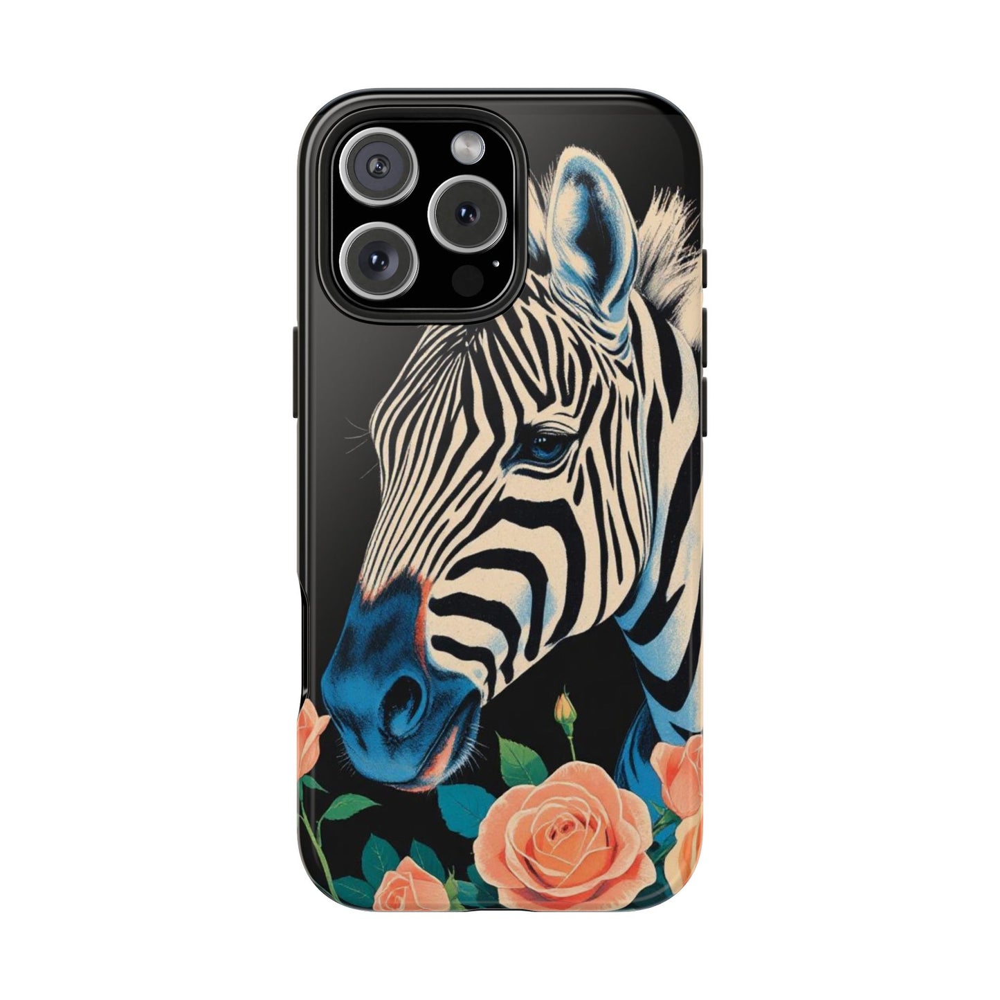 Zebra Tough Phone Case - Trendy Floral Design for Animal Lovers - Blue Zebra & Roses