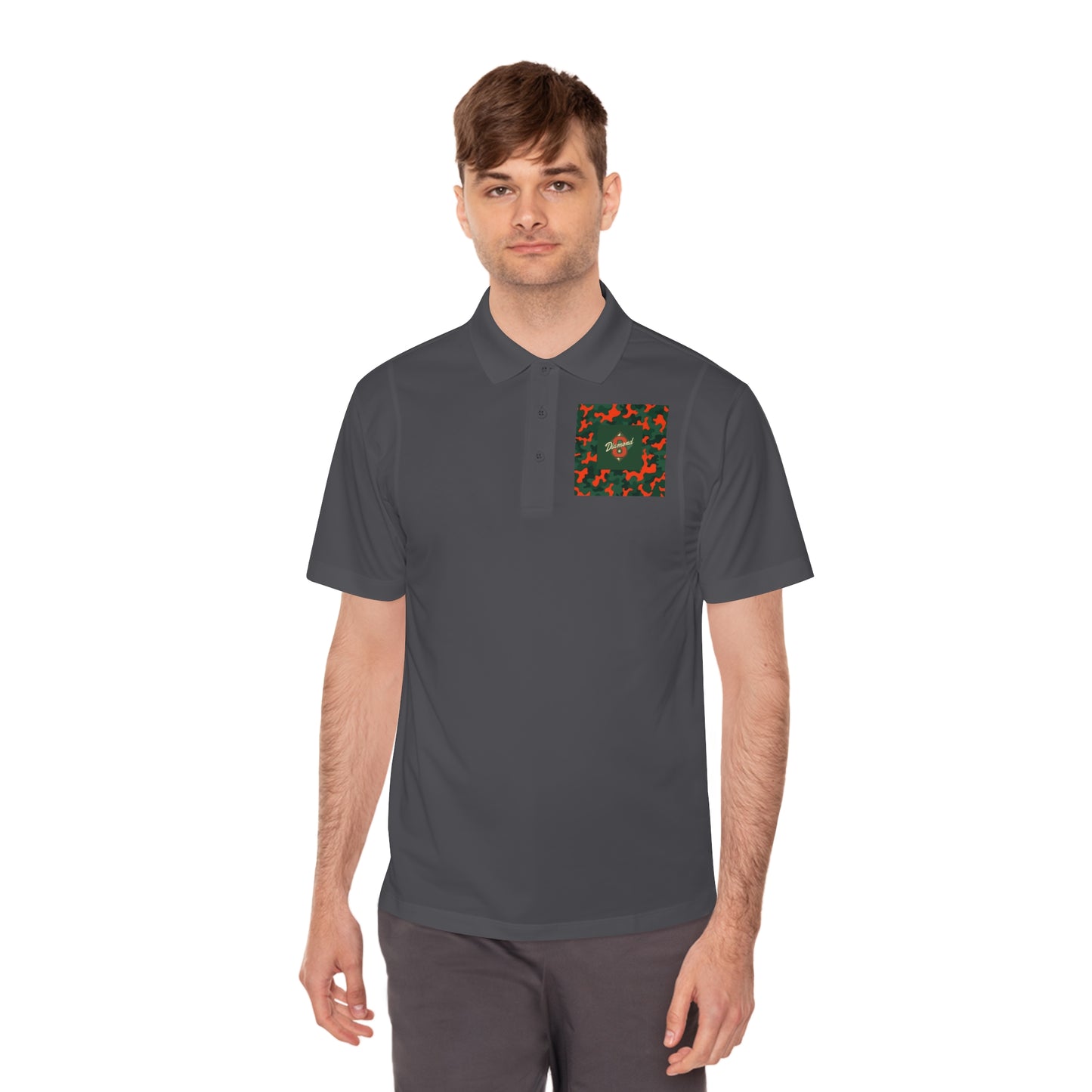 Men's Sport Polo Shirt, Casual Wear, Gym Shirt, Summer Outing, Gift for Dad, Outdoor Activities - Green & Orange Camo Diamond 8