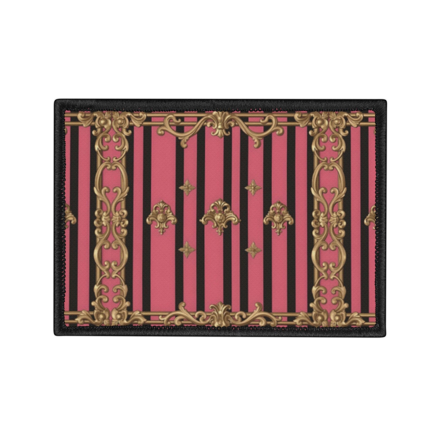 Stylish Iron-On Patches for Jackets, Bags & More, Trendy Embellishments for Fashion Lovers - Pink Striped Gold Rococo