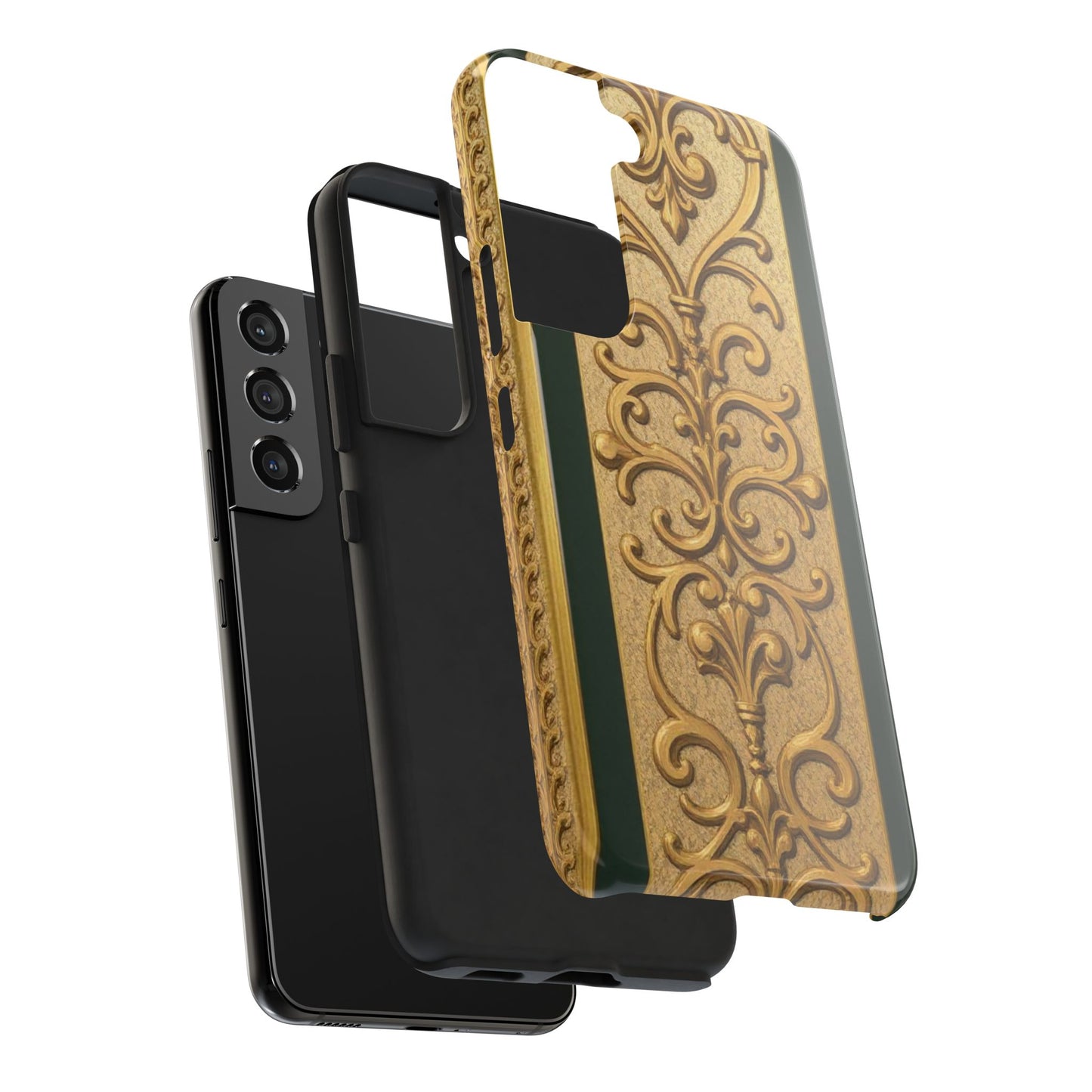 Elegant Teal Striped Gold Baroque Vintage Phone Case, Durable Cell Phone Cover, Floral Phone Protection, Personalized Gift Idea