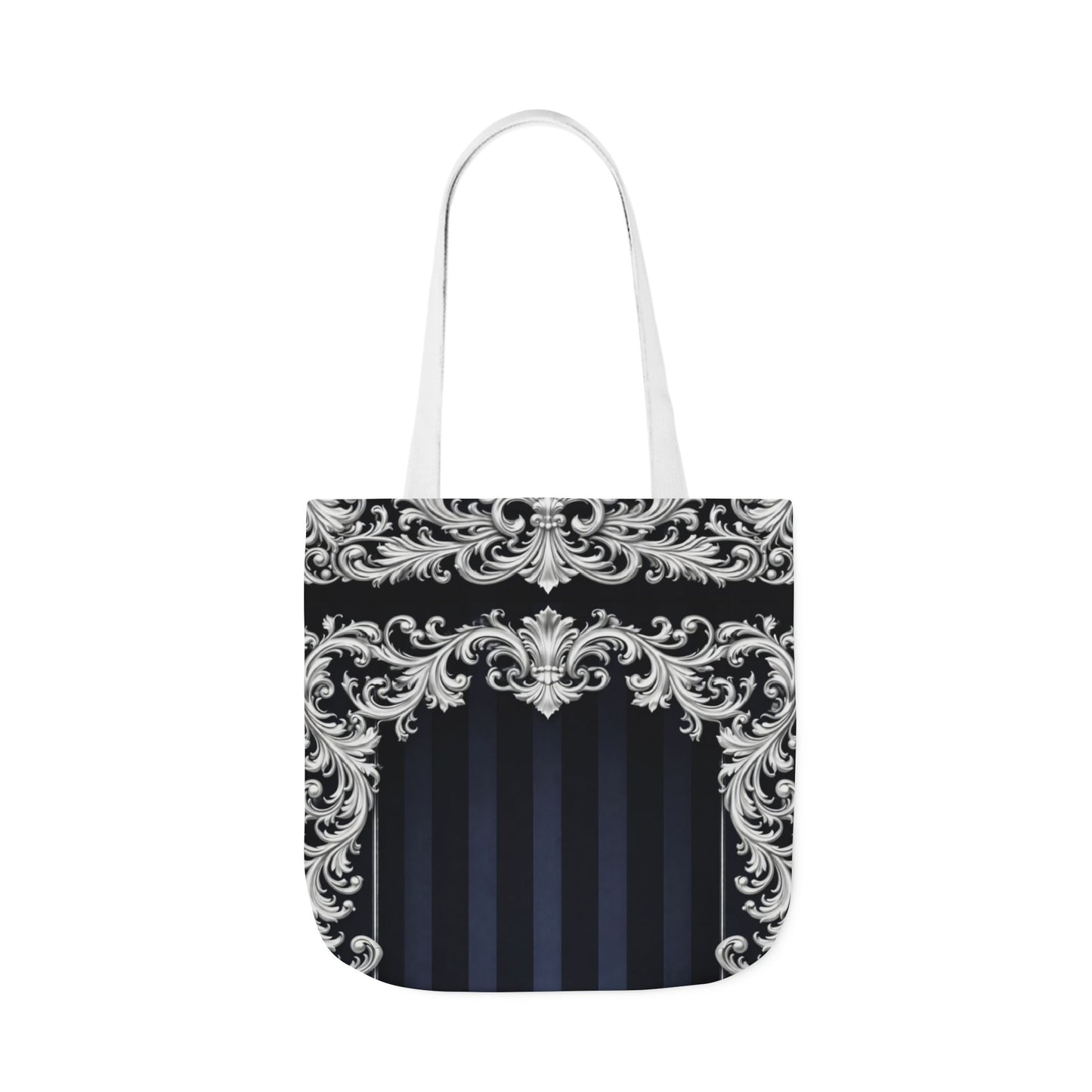Navy Stripes & Baroque Canvas Tote Bag