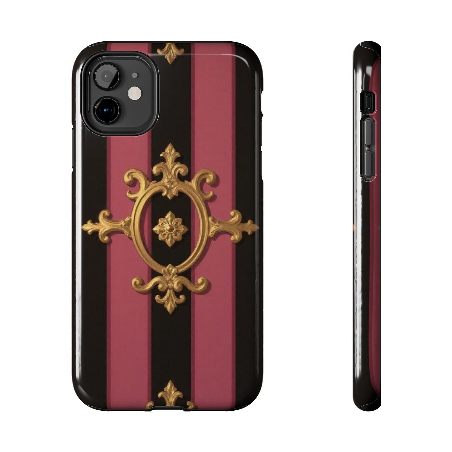 Elegant Black & Mauve Striped Gold Baroque Tough Phone Cases, Luxe Phone Covers, Fashionable Mobile Cases, Gift for Her, Holiday Phone Accessories