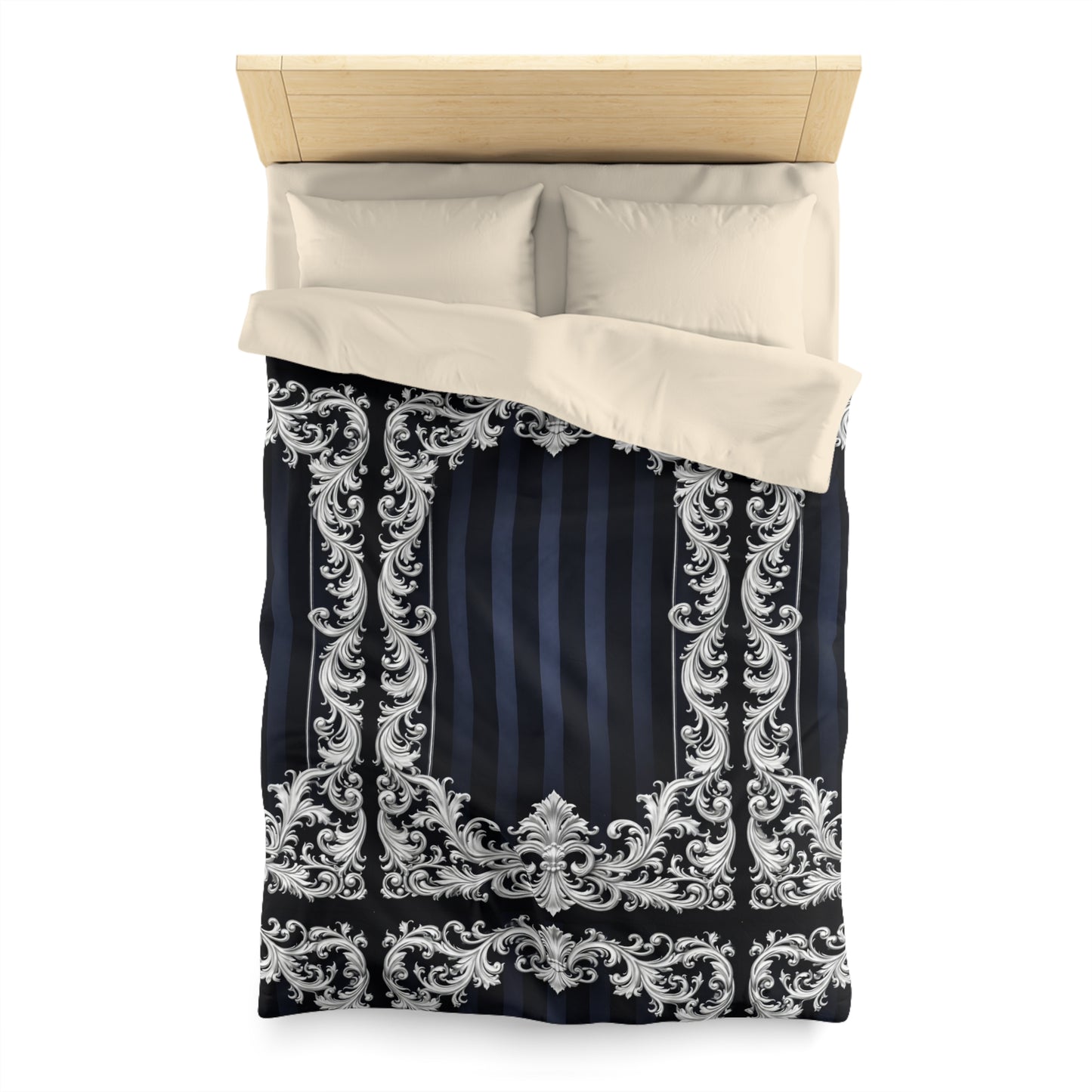 Navy Stripes & Baroque Microfiber Duvet Cover