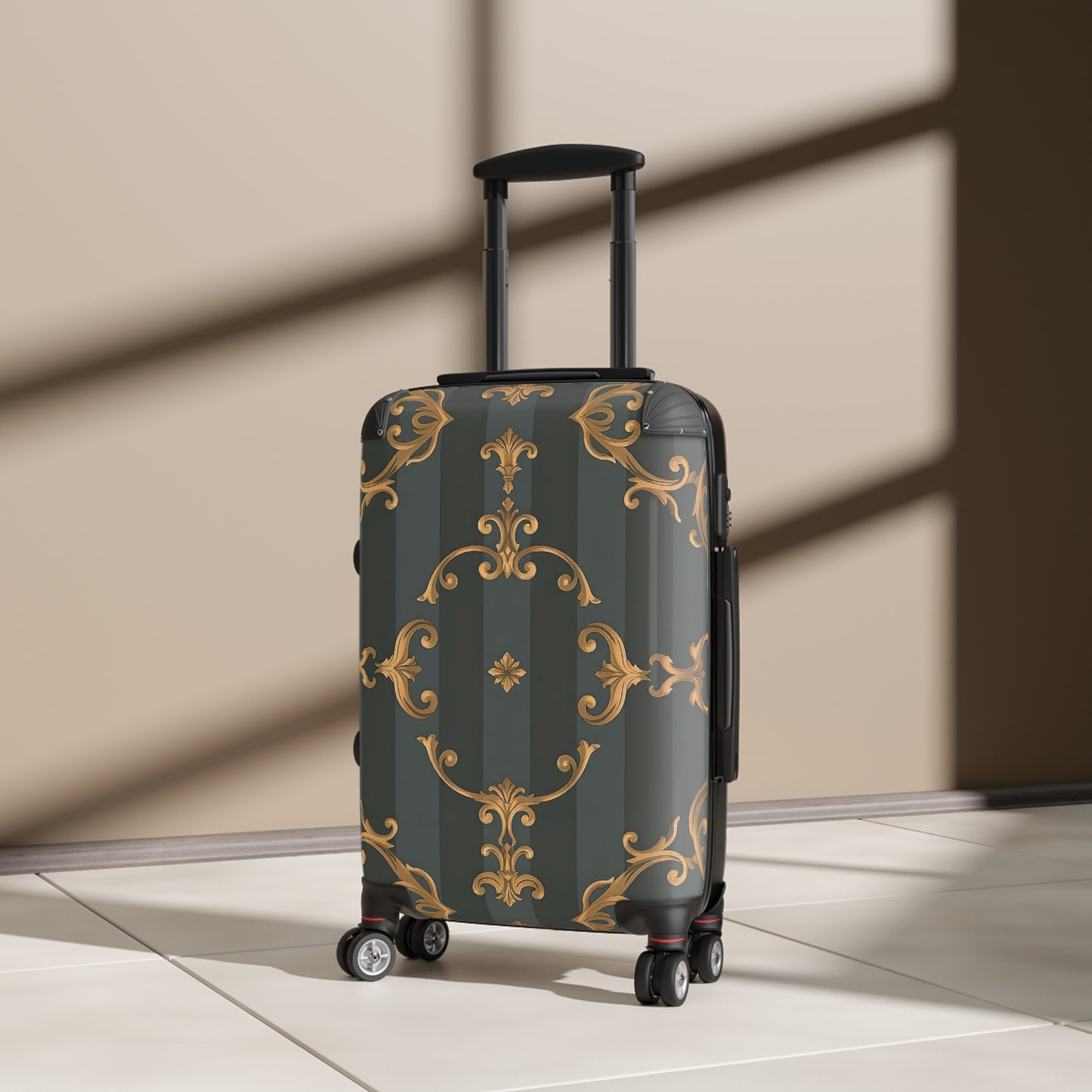 Elegant Vintage Design Suitcase - Travel Accessories, Luggage, Personalized Gift, Vacation Travel - Gray Striped Baroque