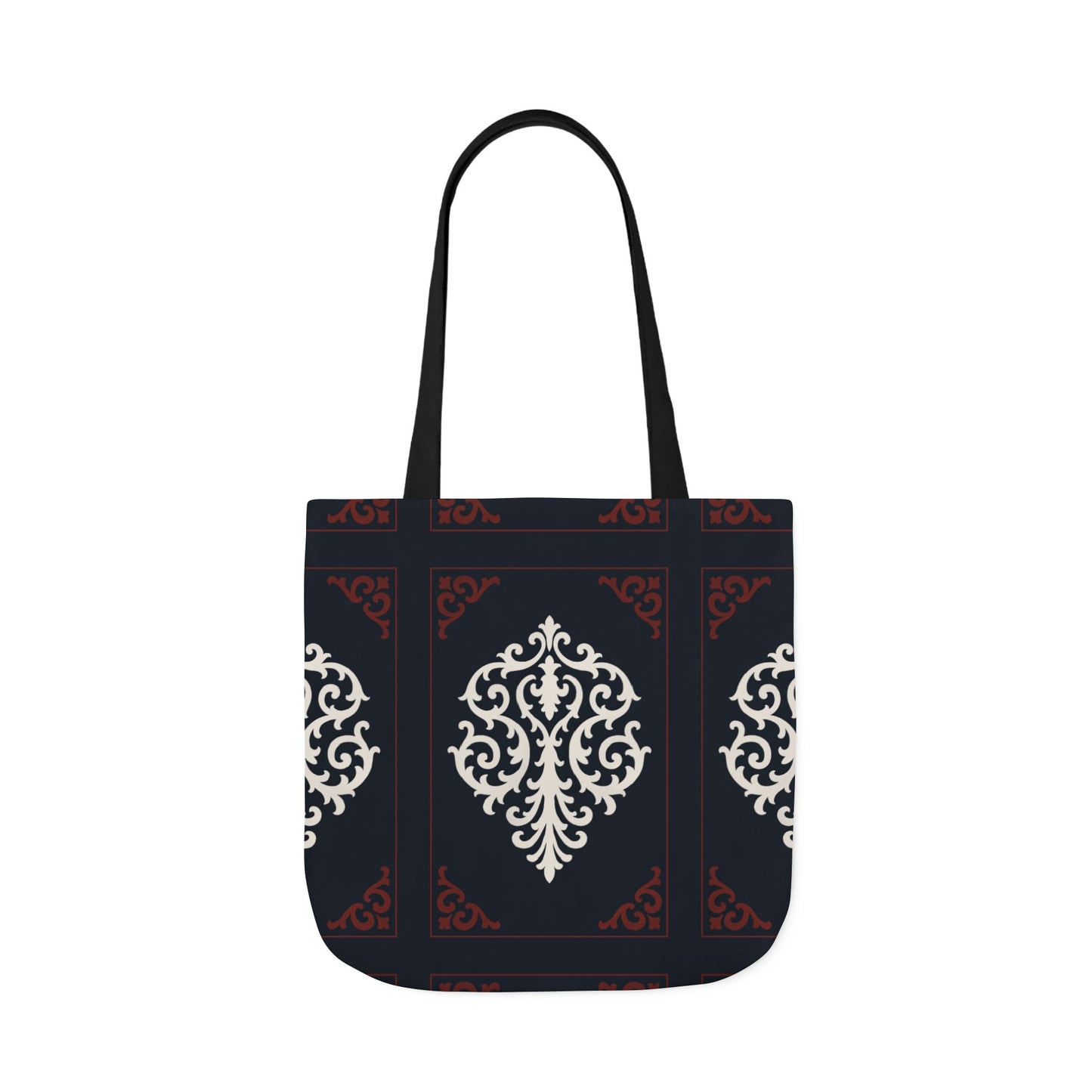 Dusk Blue-Maroon & White Baroque Pattern Canvas Tote Bag — Elegant Dusk Blue & White Reusable Market Bag