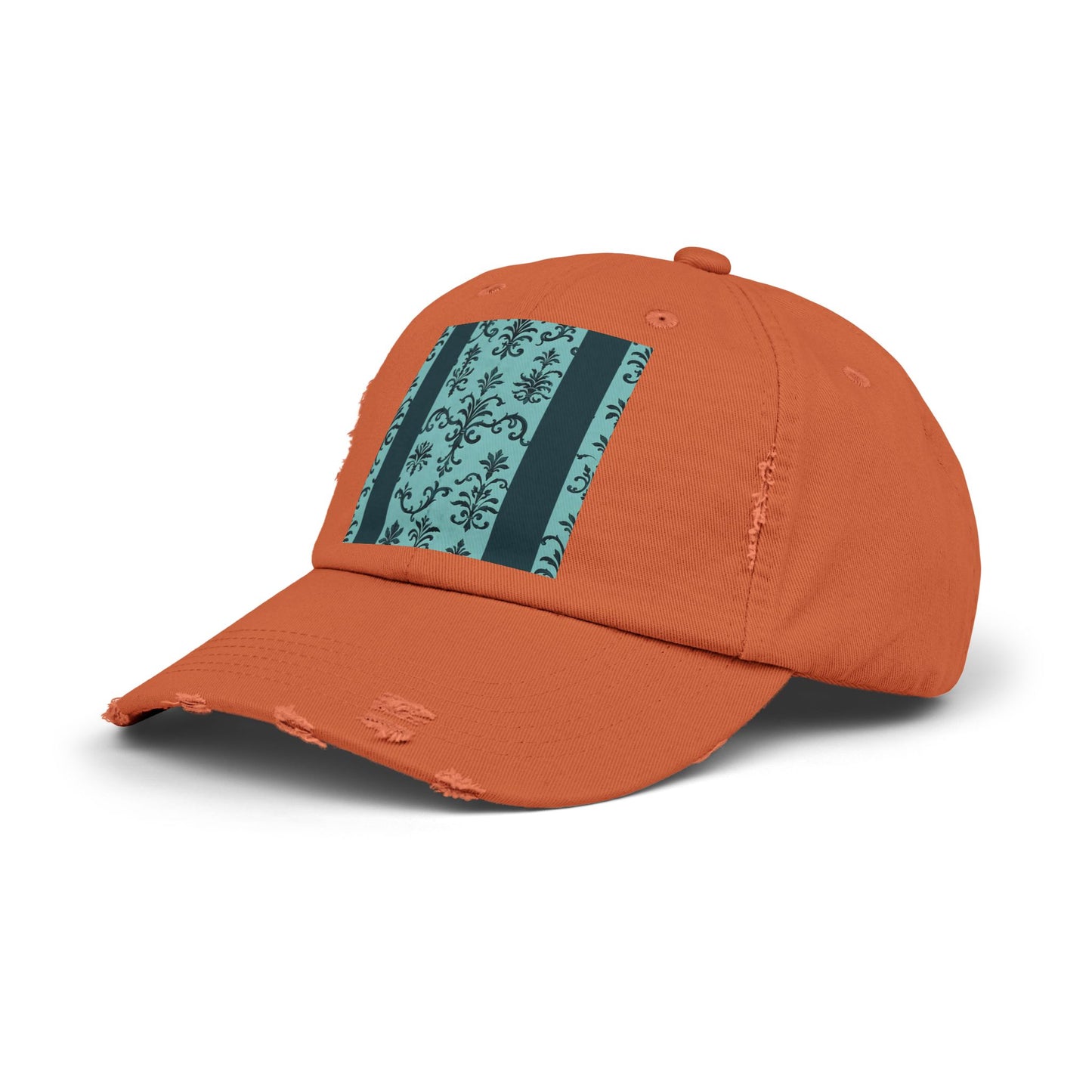 Vintage-Inspired Distressed Cap, Cool Baseball Hat, Casual Headwear, Summer Accessory, Gift for Him Her - Teal Striped Rococo