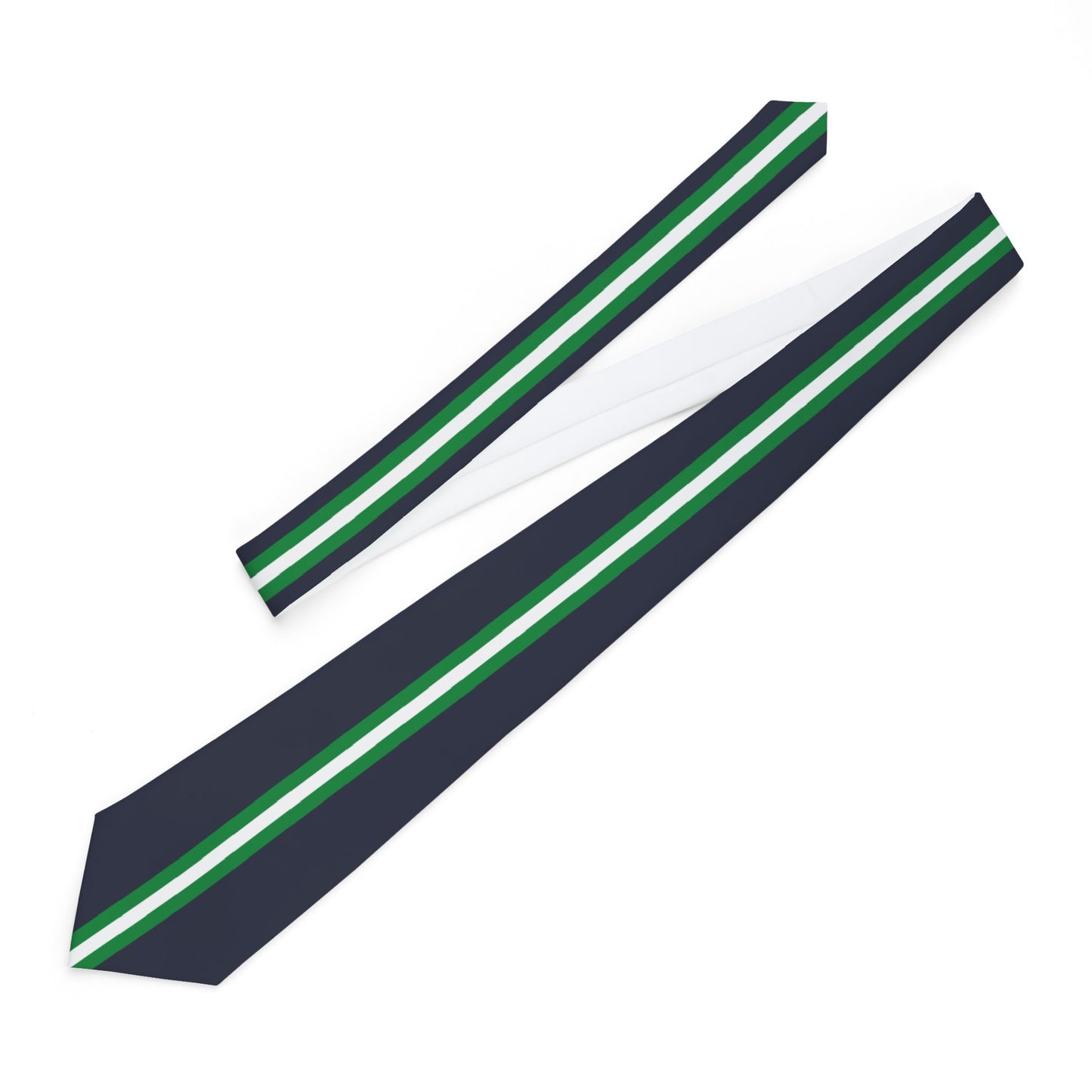 Lunar Midnight & Green-White Striped Stylish Necktie for Formal Wear, Gift for Him, Unique Accessory for Weddings, Business Events, Holiday Parties