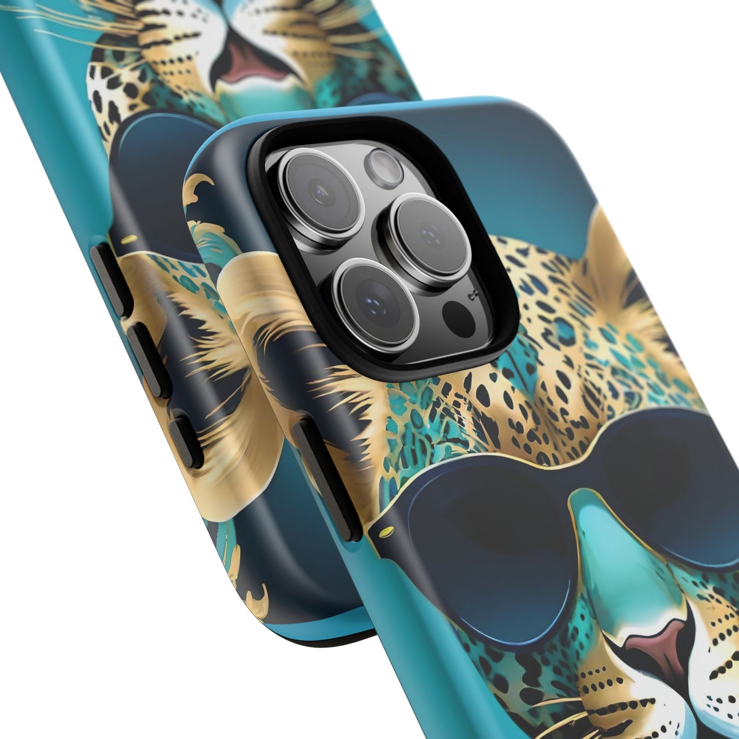 Phone Case - Aqua & Gold Leopard In Sunglasses Design