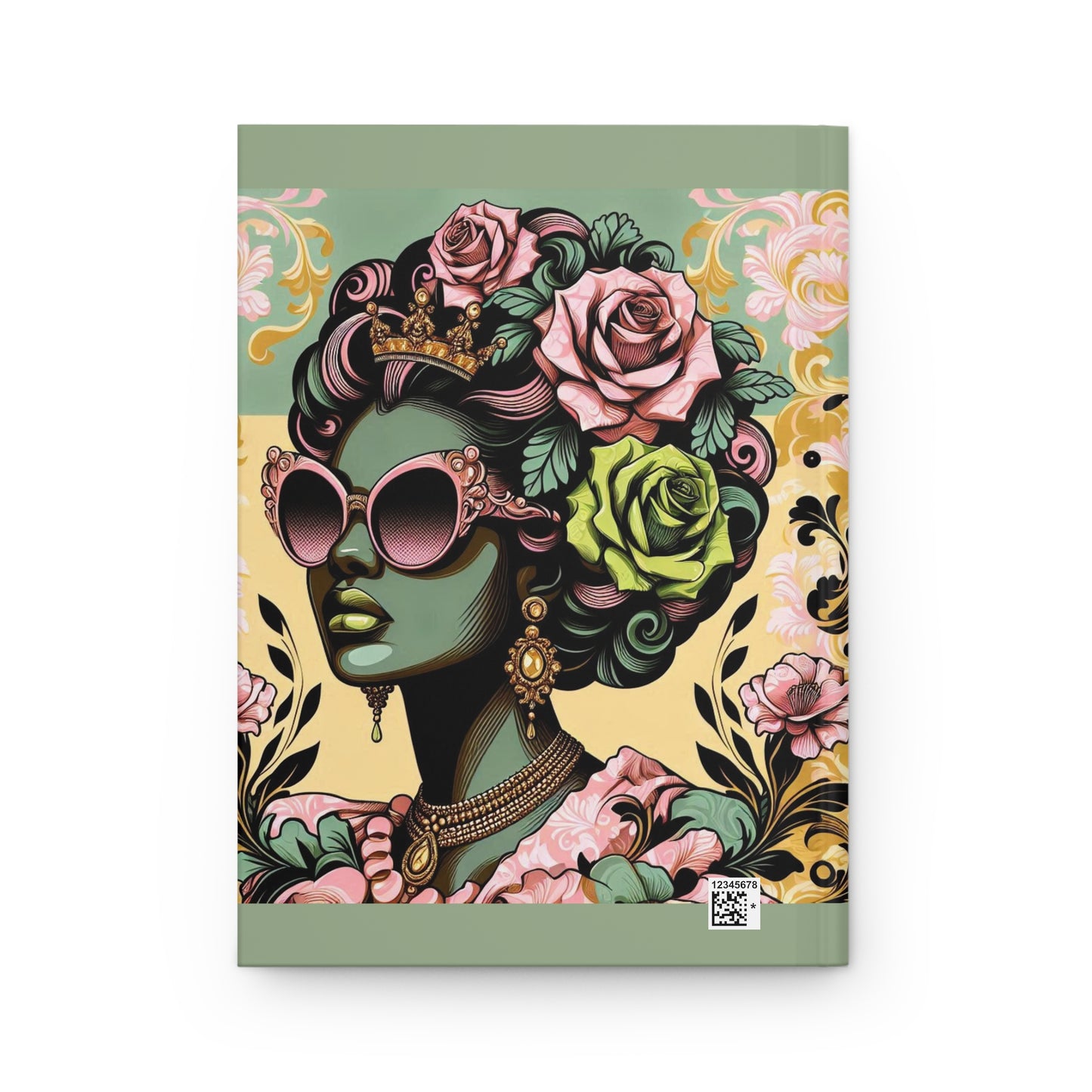 Elegant Floral Hardcover Journal - Stylish Writing Notebook - Mint Green Lady With Damask & Roses Design
