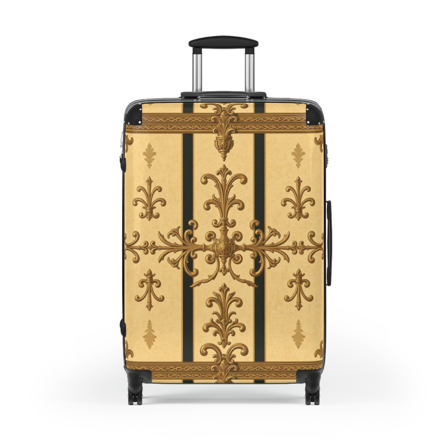 Elegant Travel Suitcase with Vintage Design, Stylish Luggage for Travelers, Vacation Essentials - Matte Yellow Striped Antique Rococo