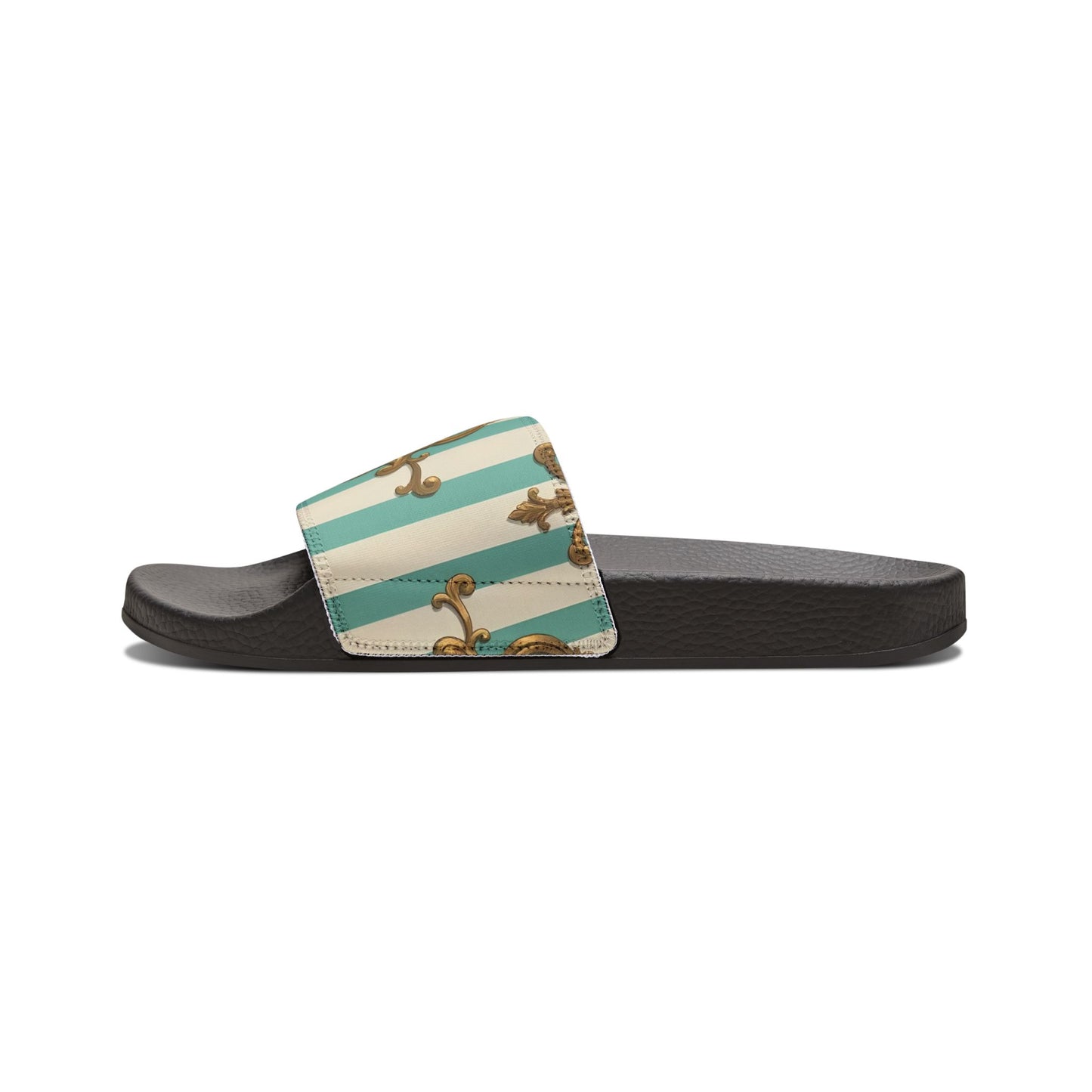Chic Removable-Strap Sandals | Stylish Summer Footwear, Beach Sandals, Casual Slides, Floral Pattern - Matte Green Striped Rococo