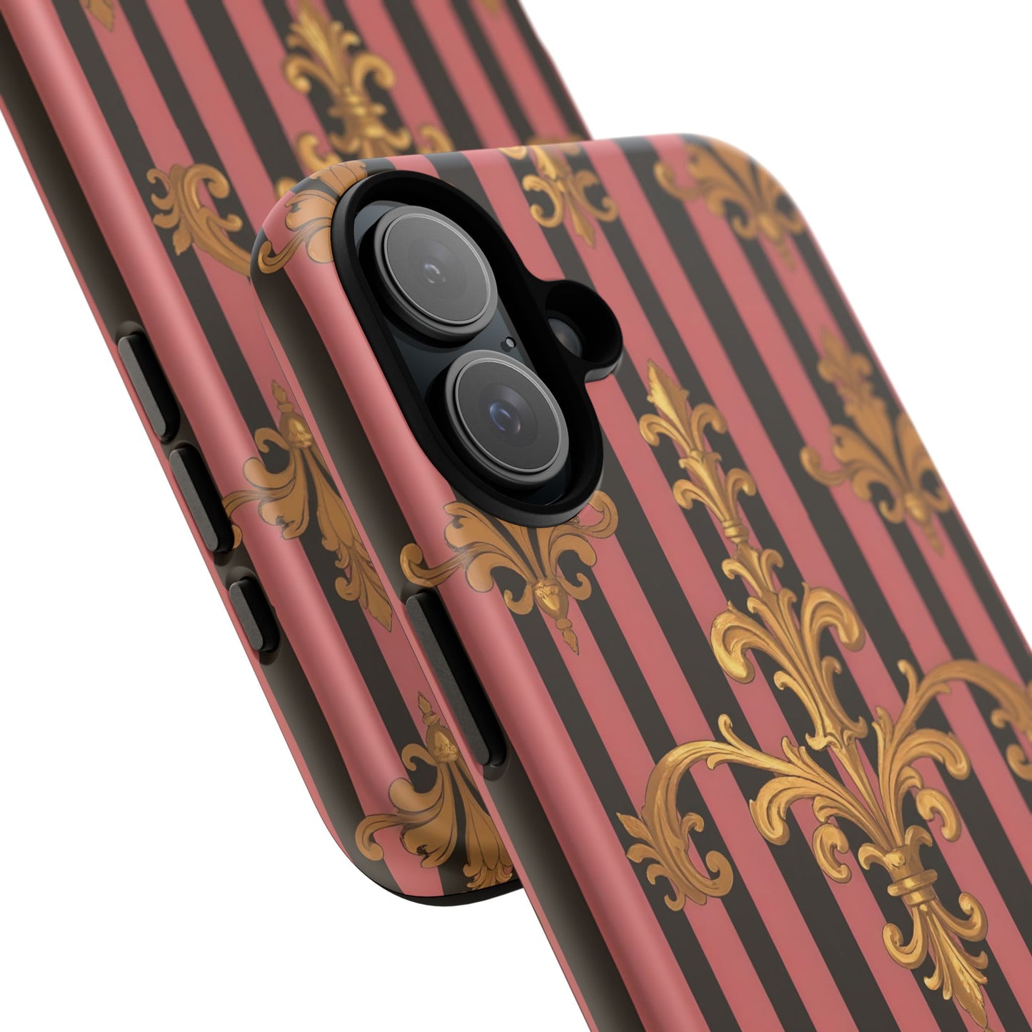 Elegant Floral Motif Phone Case - Tough Cases with Vintage Design - Mauve Striped Gold Damask