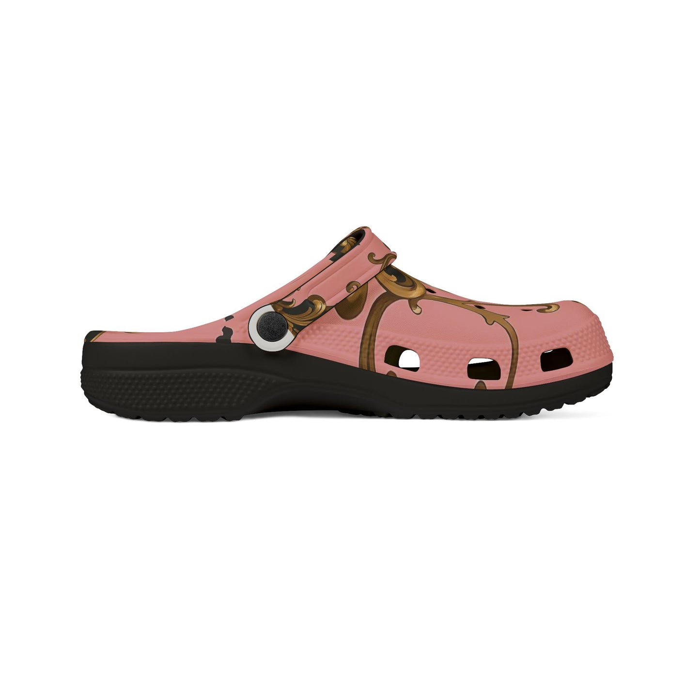 Stylish Floral EVA Clogs - Comfortable Slip-Ons, Trendy Footwear for Home - Pink, Black & Gold Rococo