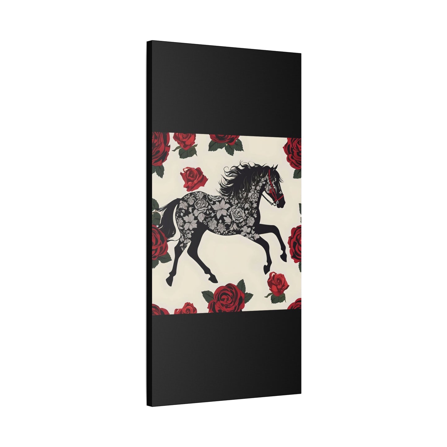 Art Print Canvas, Wall Decor, Satin Stretched Canvas, Equestrian Art, Office Decor, Home Decor - Horse & Roses